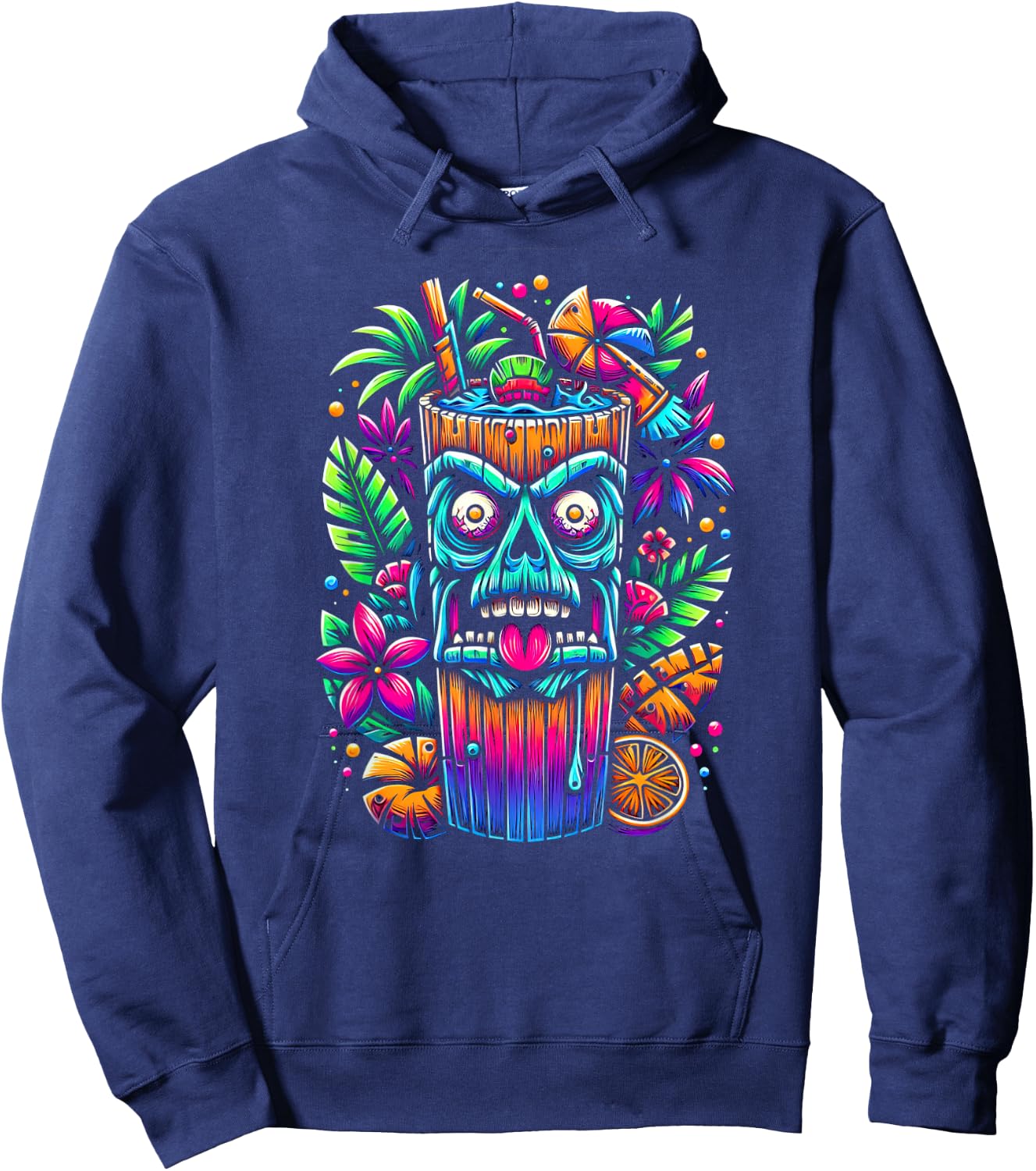Zombie Tiki Glass Tropical Horror Fan Fun Summer Vacation Men Women Hoodie - Hoodie | Navy