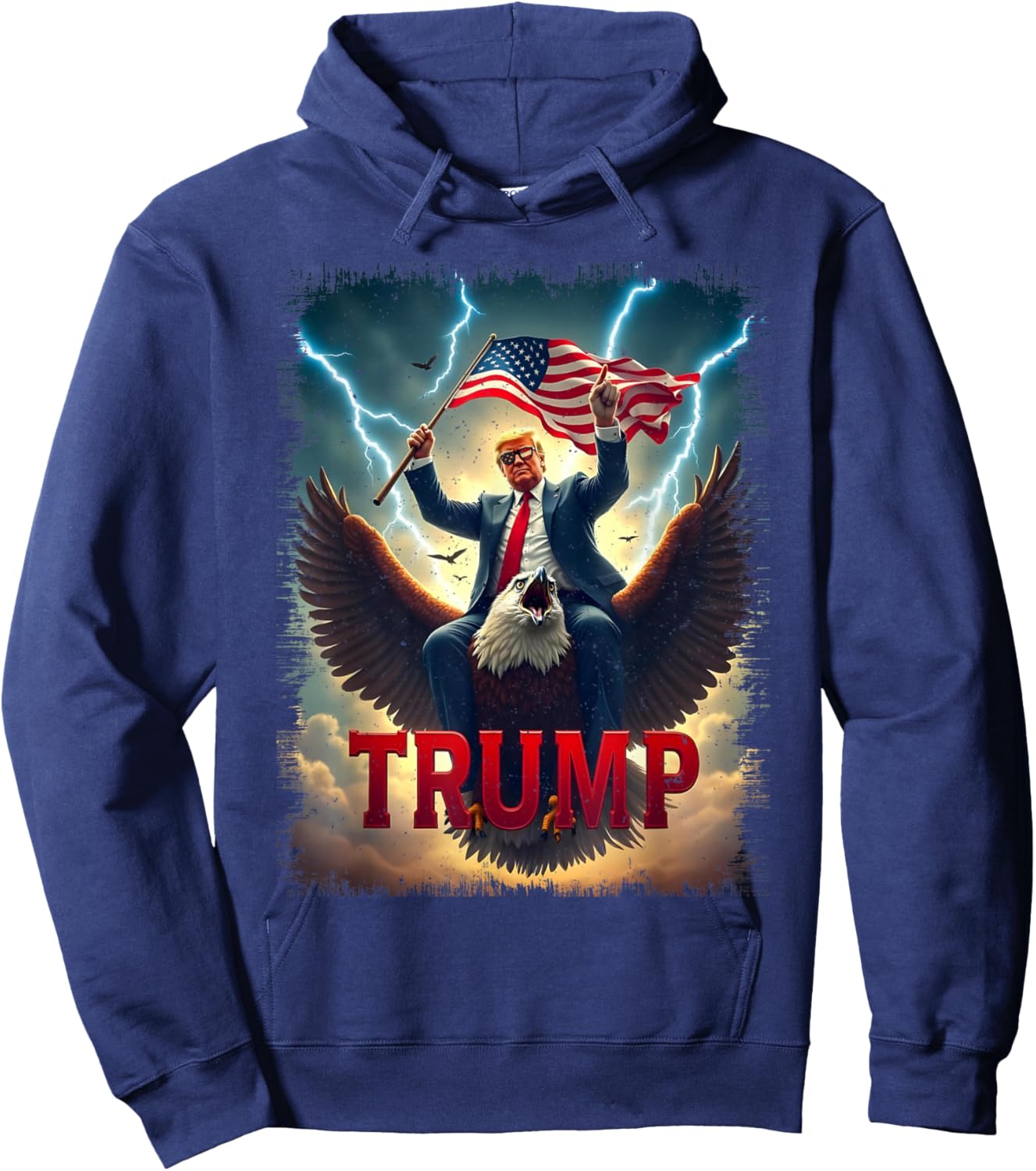 Vintage President Trump Riding an Eagle. Patriotic Political Hoodie - Hoodie | Navy