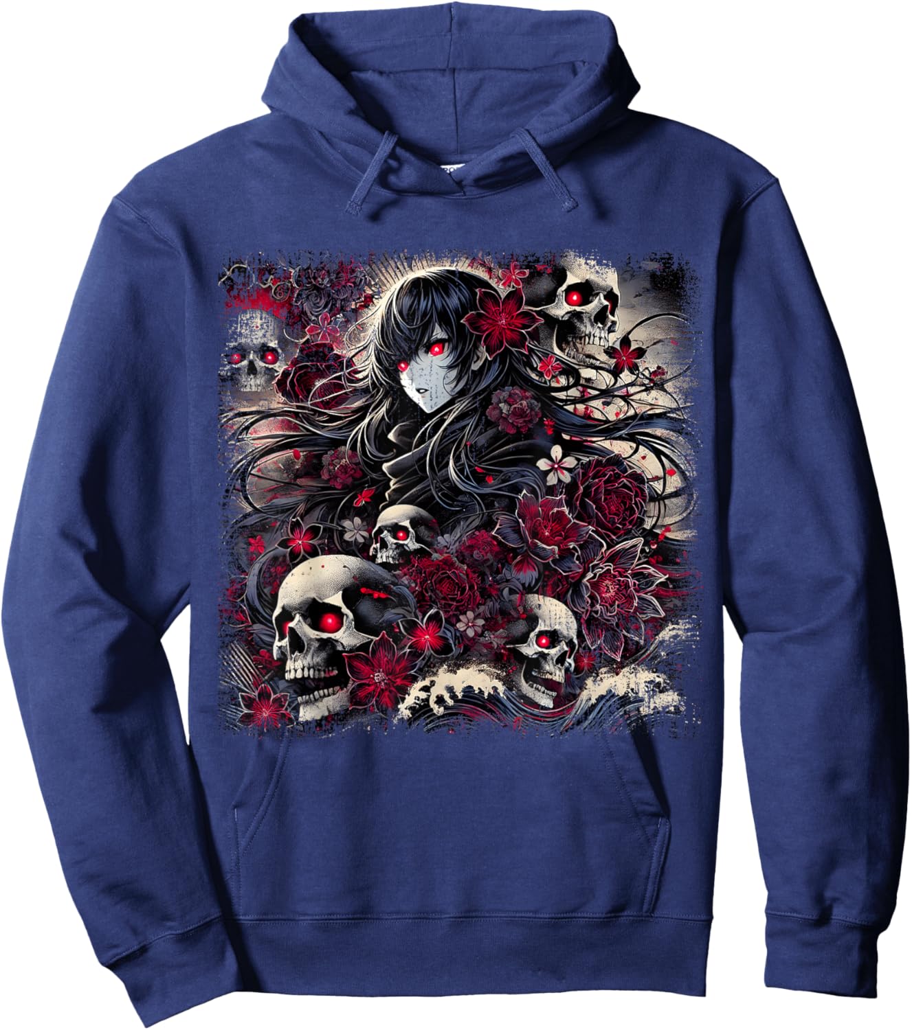 Grunge Alt Aesthetic Demon Waifu Anime Horror Style Hoodie - Hoodie | Navy