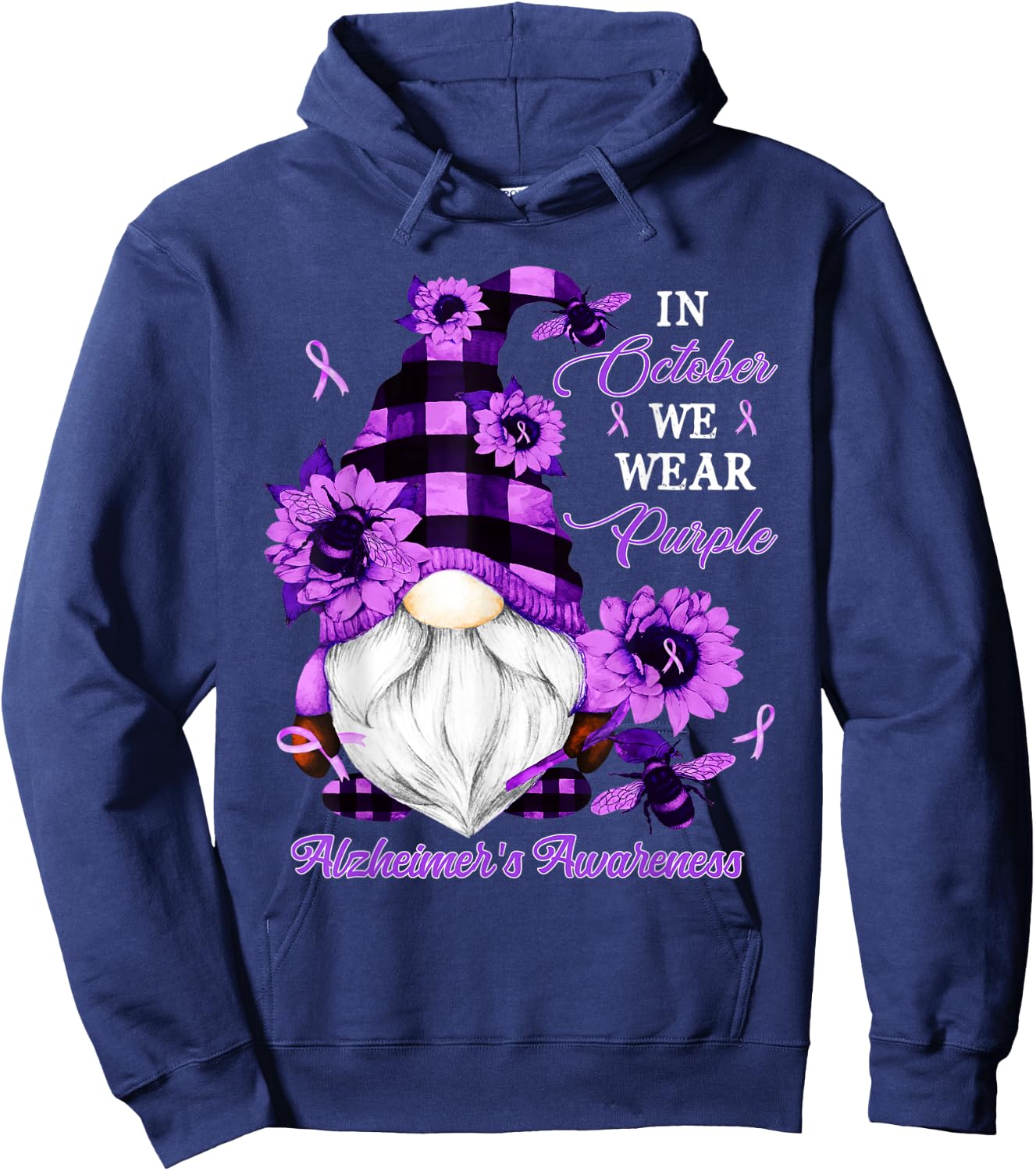 In October We Wear Purple Gnome Alzheimer's Awareness Hoodie - Hoodie | Navy