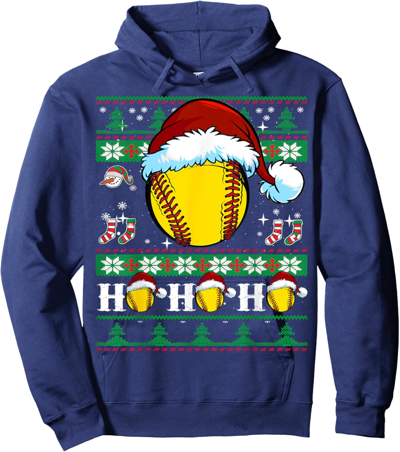 Ugly Christmas Softball Ho Ho Funny Xmas Sports Santa Hat Hoodie - Hoodie | Navy