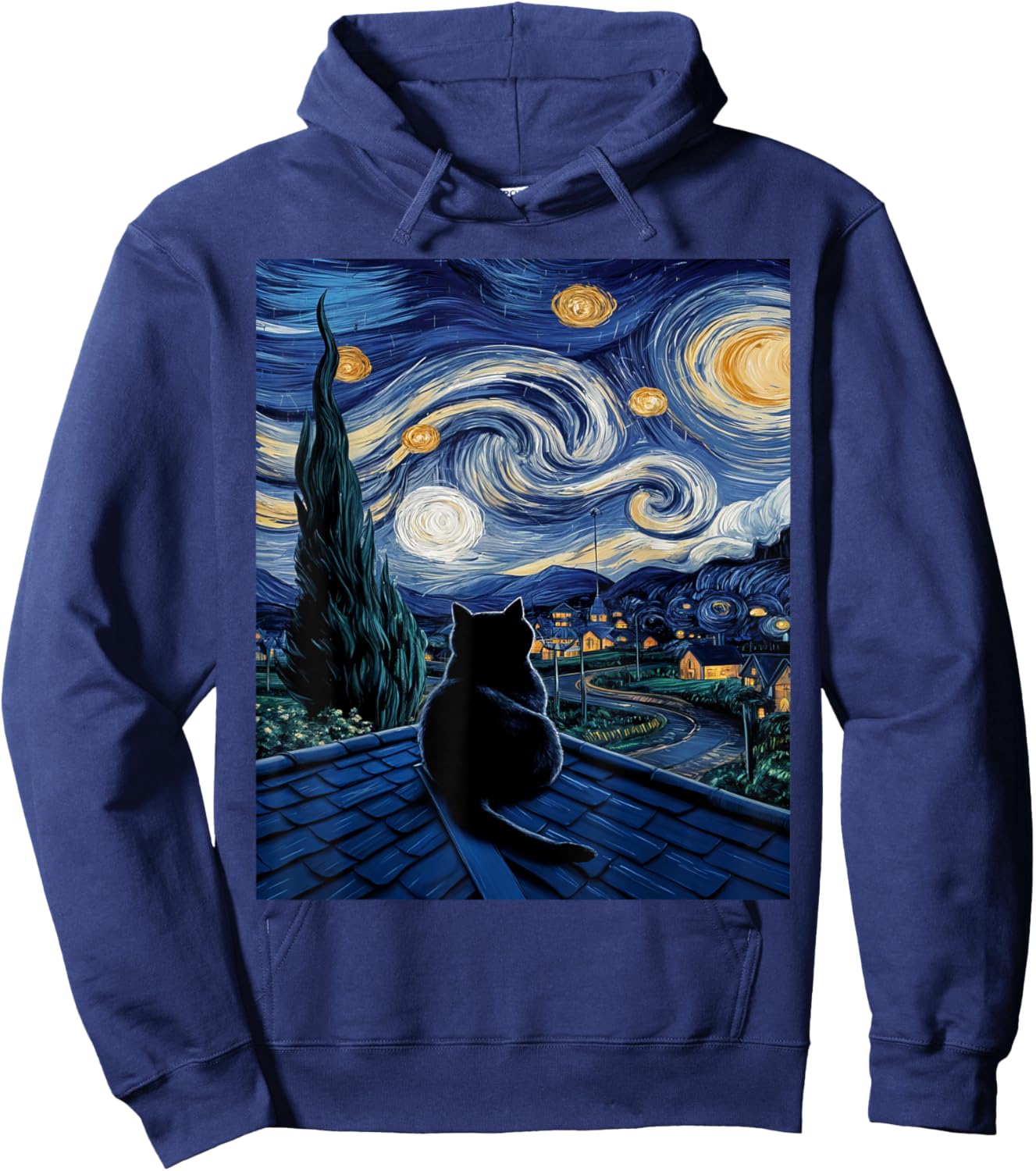 Cat Starry Night Van Gogh Cat For Cat Lover Cat Mom Cat Dad Hoodie - Hoodie | Navy