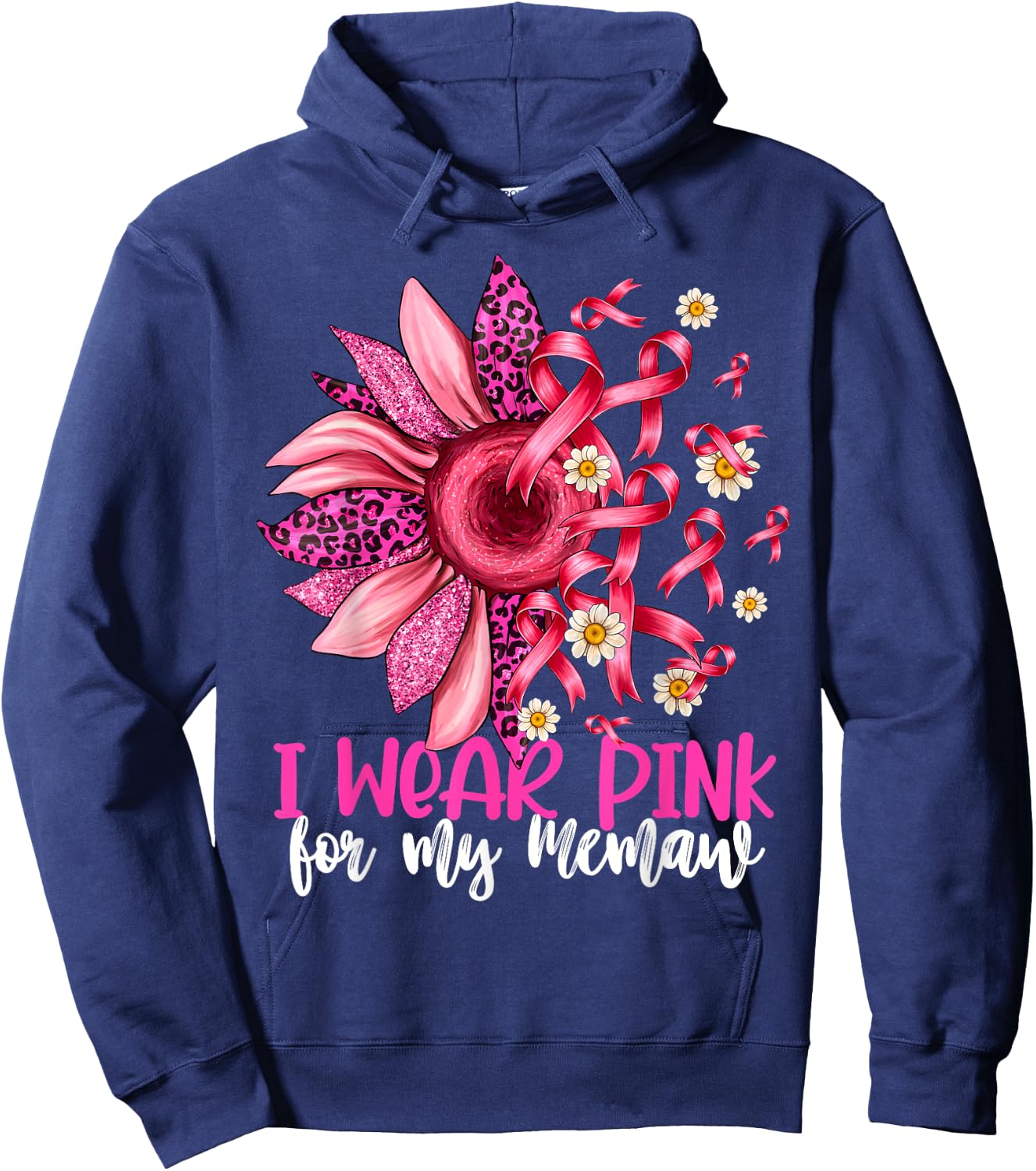 I Wear Pink For My Memaw Sunflower Breast Cancer Awareness Hoodie - Hoodie | Navy