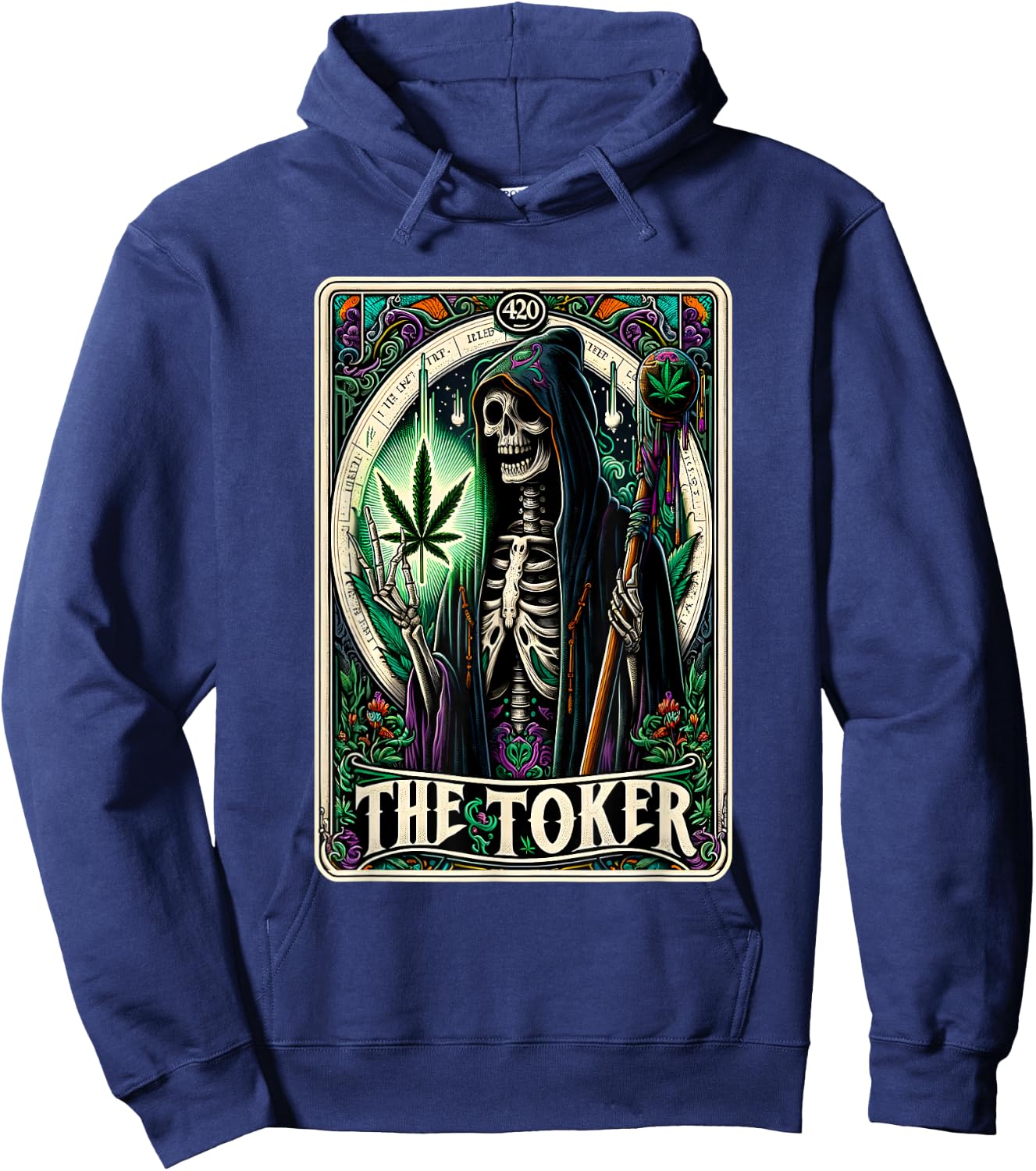 Tarot Card The Toker 420 Cannabis Skeleton Stoner Weed Goth Hoodie - Hoodie | Navy