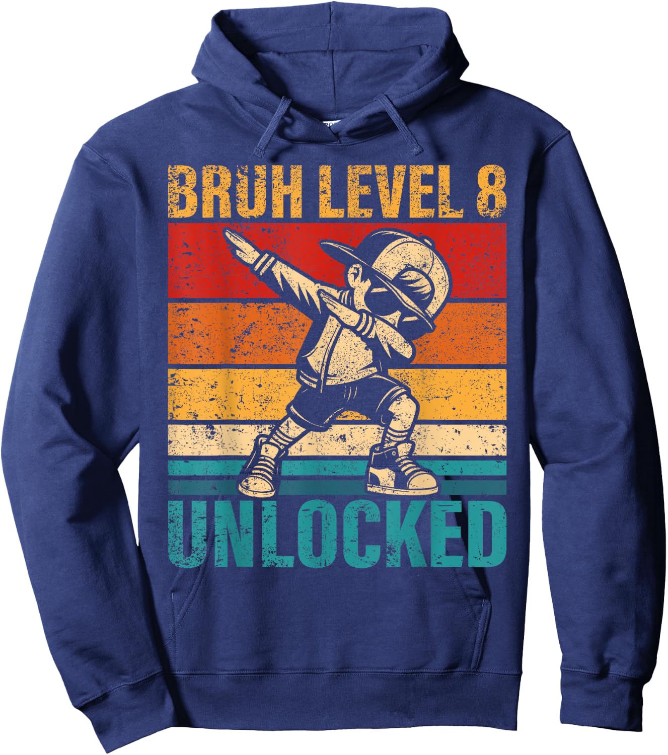 8 Years Old Birthday Dabbing Boy Bruh Level 8 Unlocked Hoodie - Hoodie | Navy