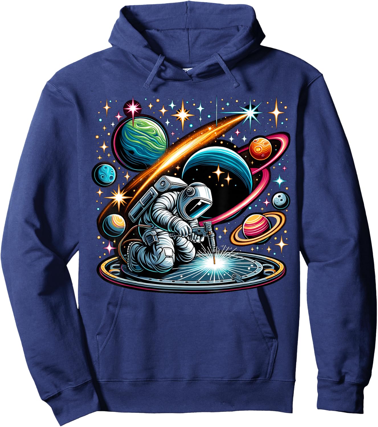 Welder Astronaut Welding metal pieces together Hoodie - Hoodie | Navy