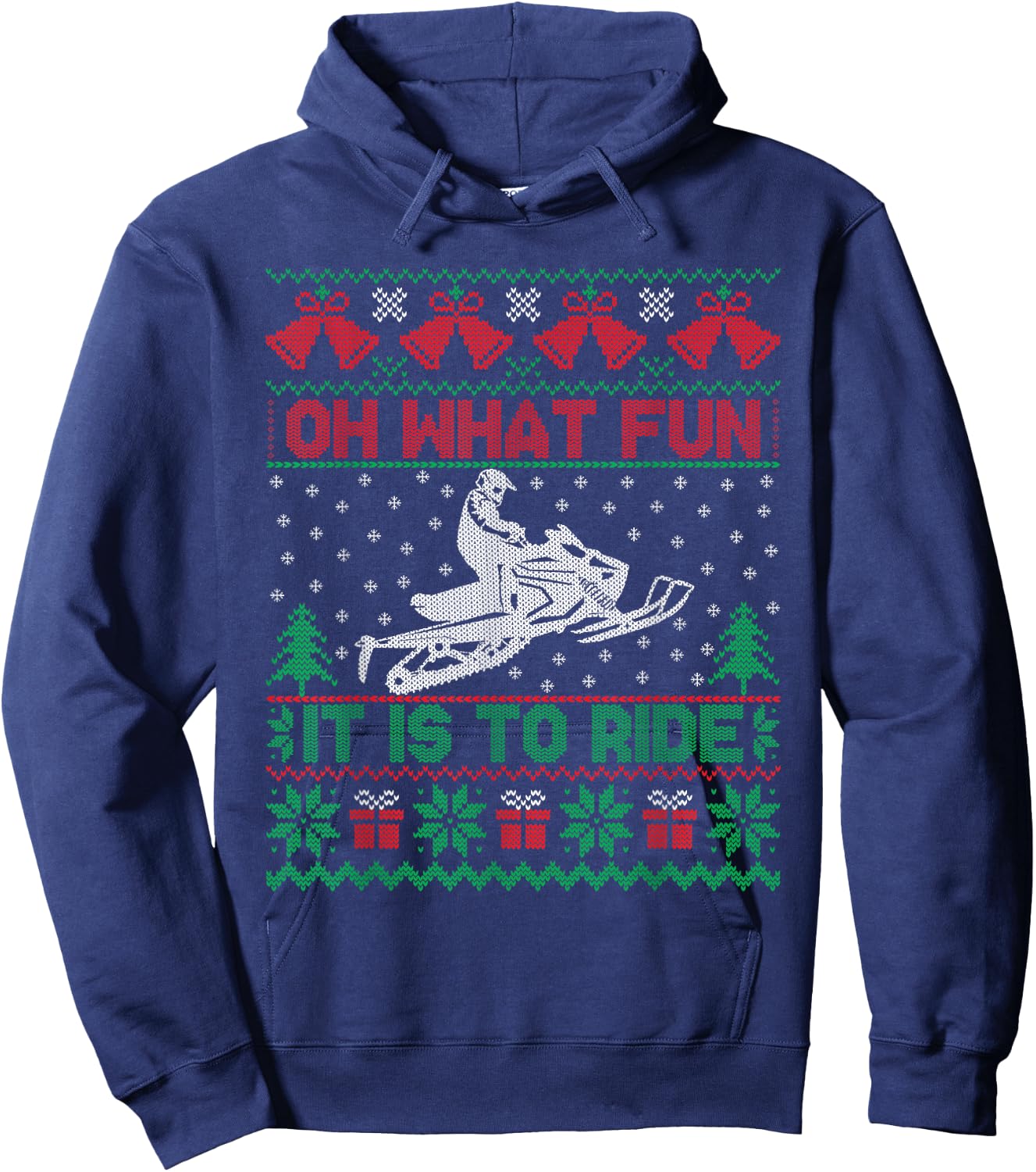 Oh What Fun It Is To Ride Snowmobile Ugly Christmas Sweater Hoodie - Hoodie | Navy