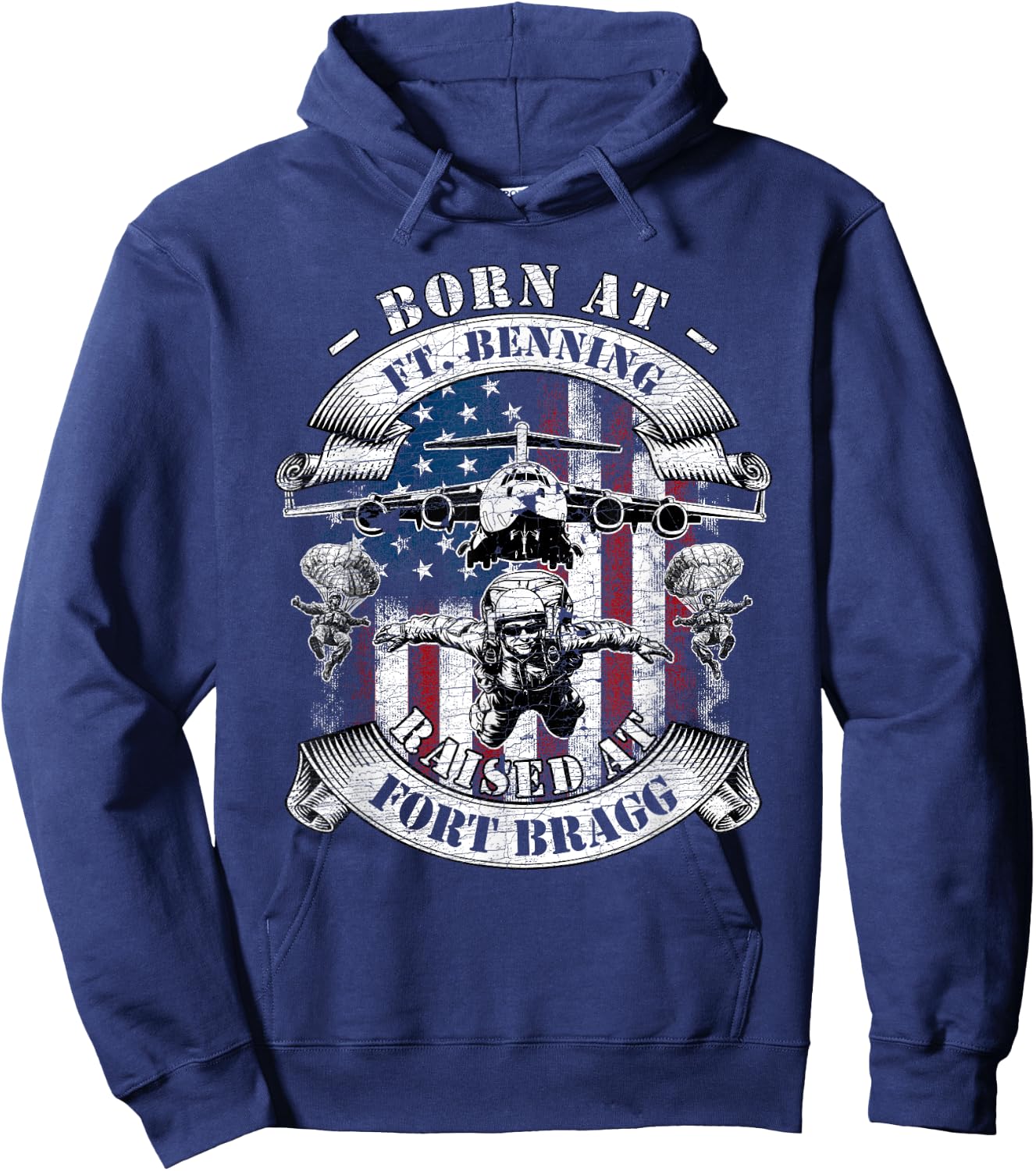 Born At Fort Benning Raised At Fort Bragg 82nd Airborne Hoodie - Hoodie | Navy