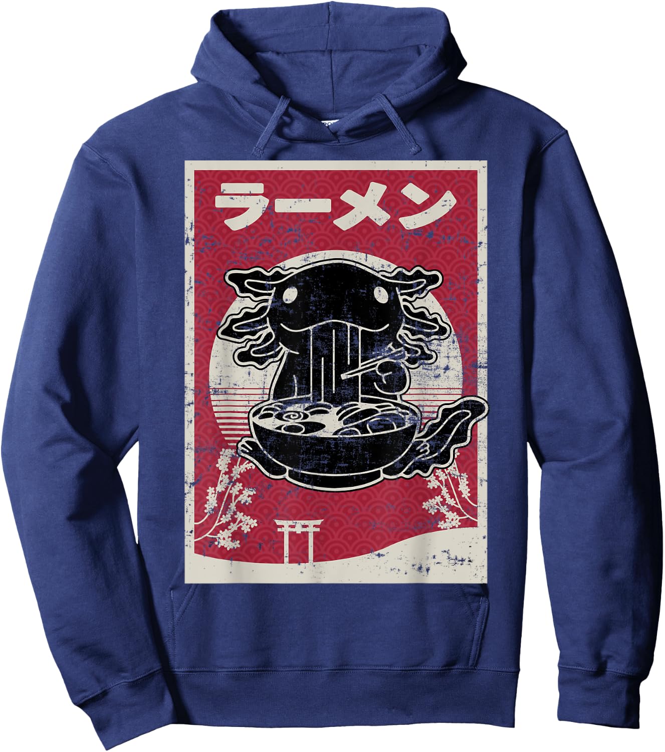 Kawaii Axolotl Ramen Japanese Woodblock Art Anime Boys Teens Hoodie - Hoodie | Navy