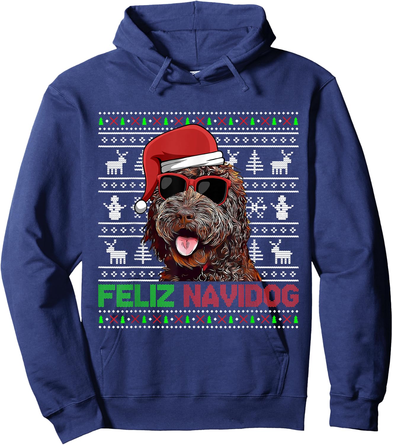 Barbet Dog Feliz Navidog Funny Christmas Hoodie - Hoodie | Navy