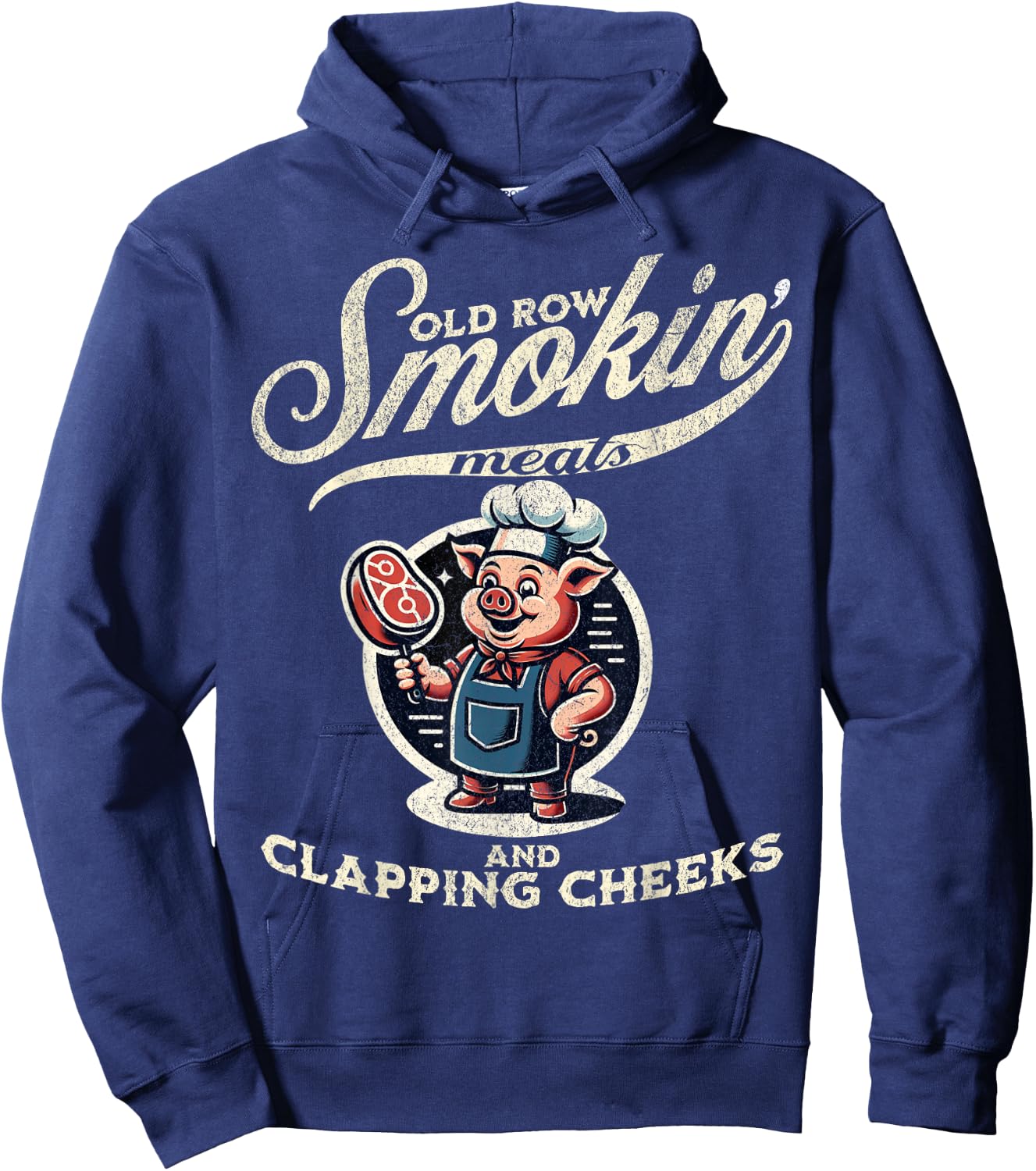 Smokin' Meats And Clapping Cheeks Funny Vintage BBQ Hoodie - Hoodie | Navy