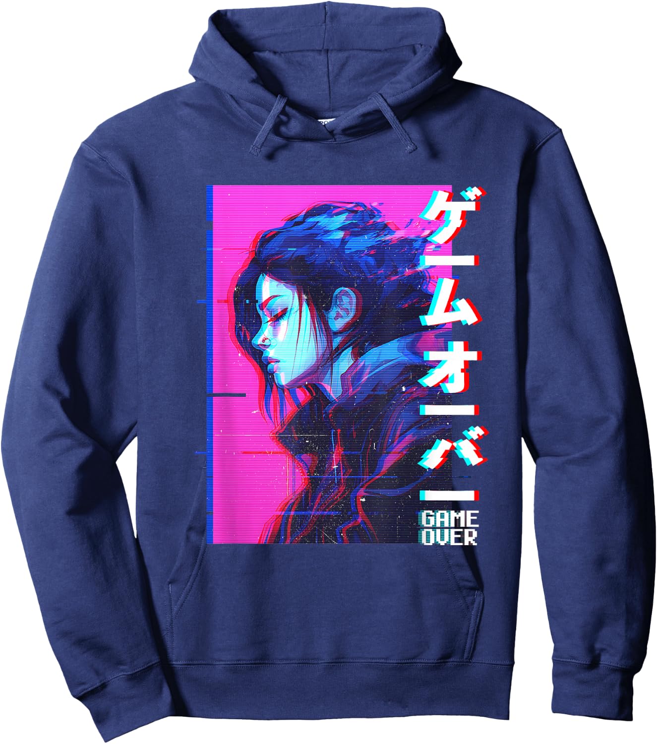 Sad Japanese Anime Girl Game Over Vaporwave Aesthetic Hoodie - Hoodie | Navy
