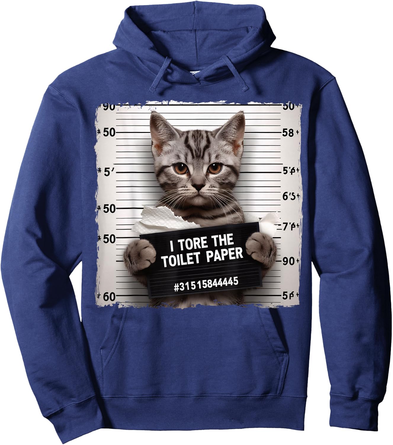 Cute Cat Mugshot Humorous Cat for Cats Lover Cat Mom Cat Dad Hoodie - Hoodie | Navy