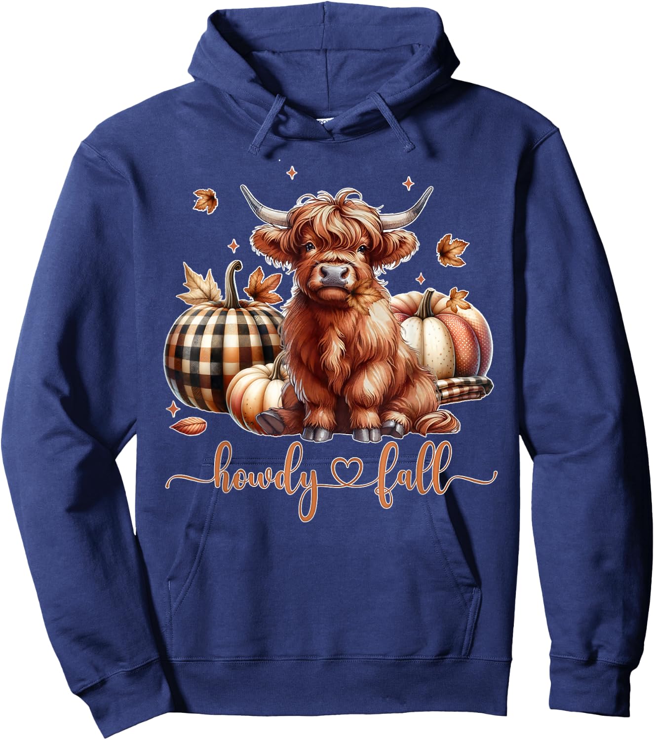 Howdy Fall Western Farm Country Highland Cow Autumn Pumpkin Hoodie - Hoodie | Navy