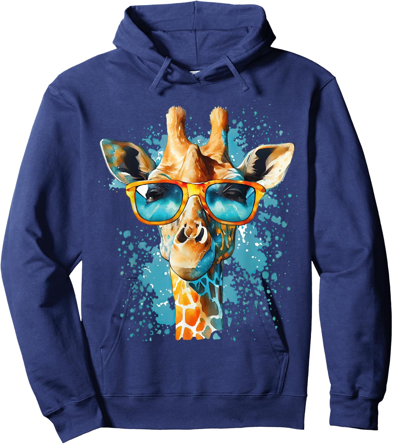 Giraffe Colorful Artwork Safari - Sunglass Giraffe Hoodie - Hoodie | Navy