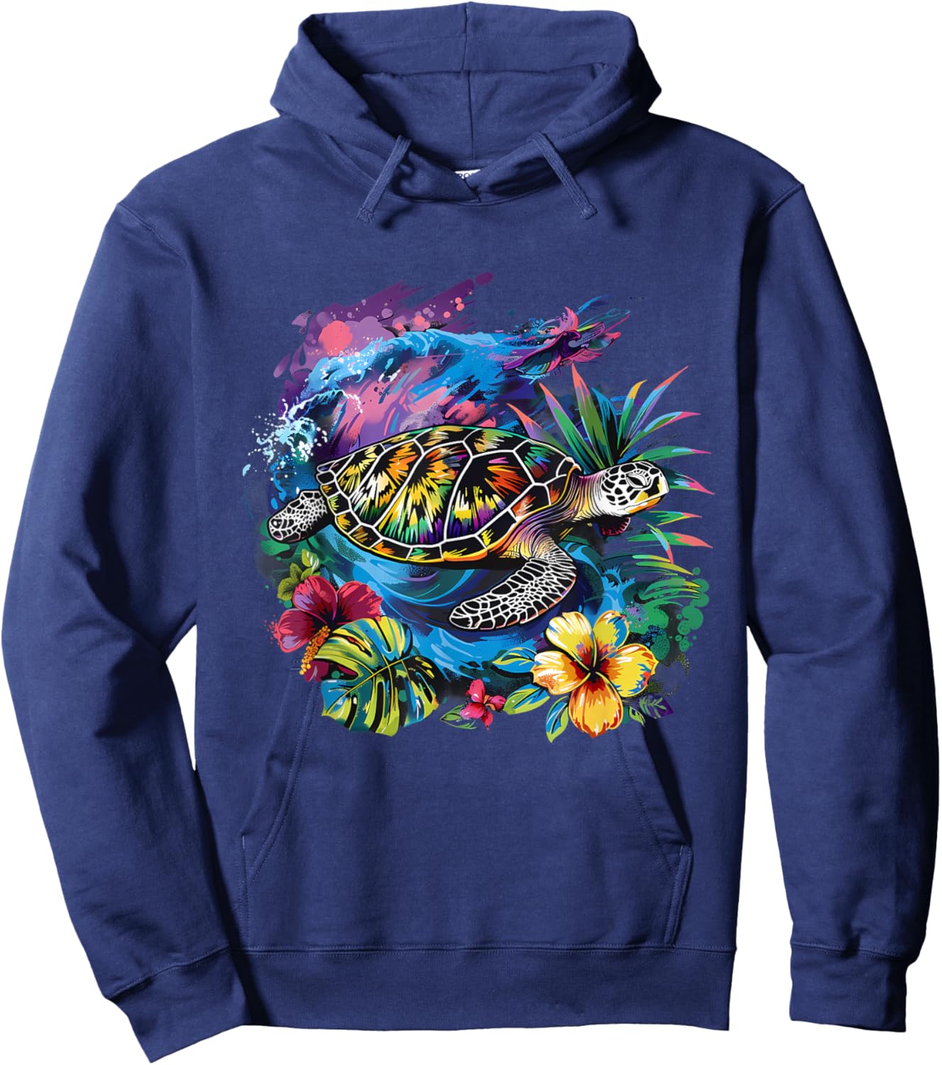 Sea Turtle Floral Artwork Marine Mammal Sea Ocean Animal Hoodie - Hoodie | Navy