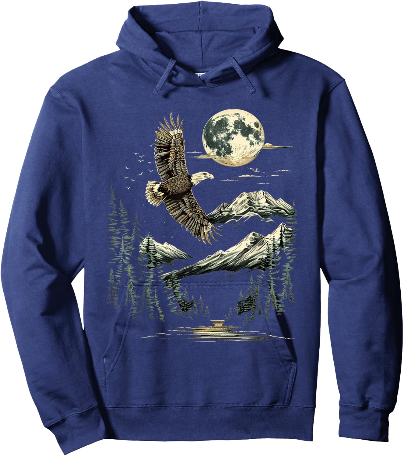 Native American Wildlife Majestic Bald Eagle in Forest Hoodie - Hoodie | Navy