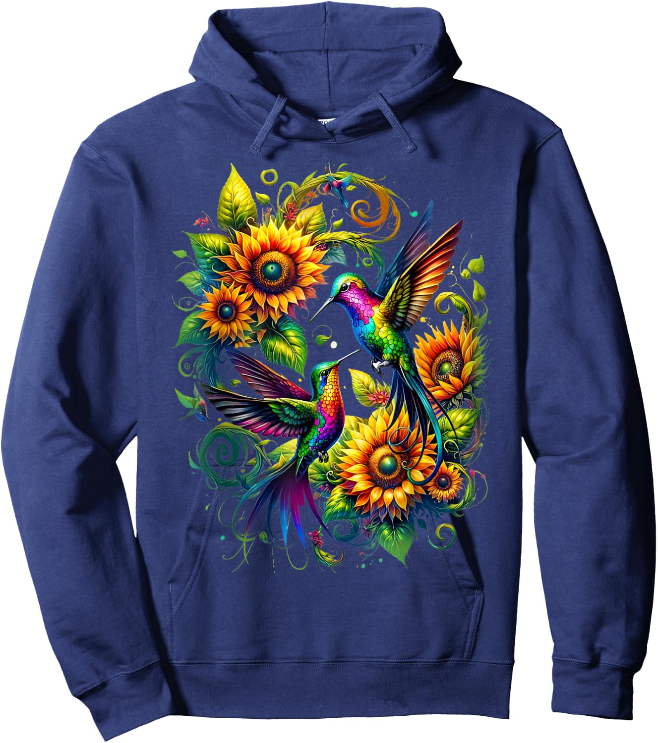 Colorful Hummingbird Sunflower Birds Watching Art Women Men Hoodie - Hoodie | Navy