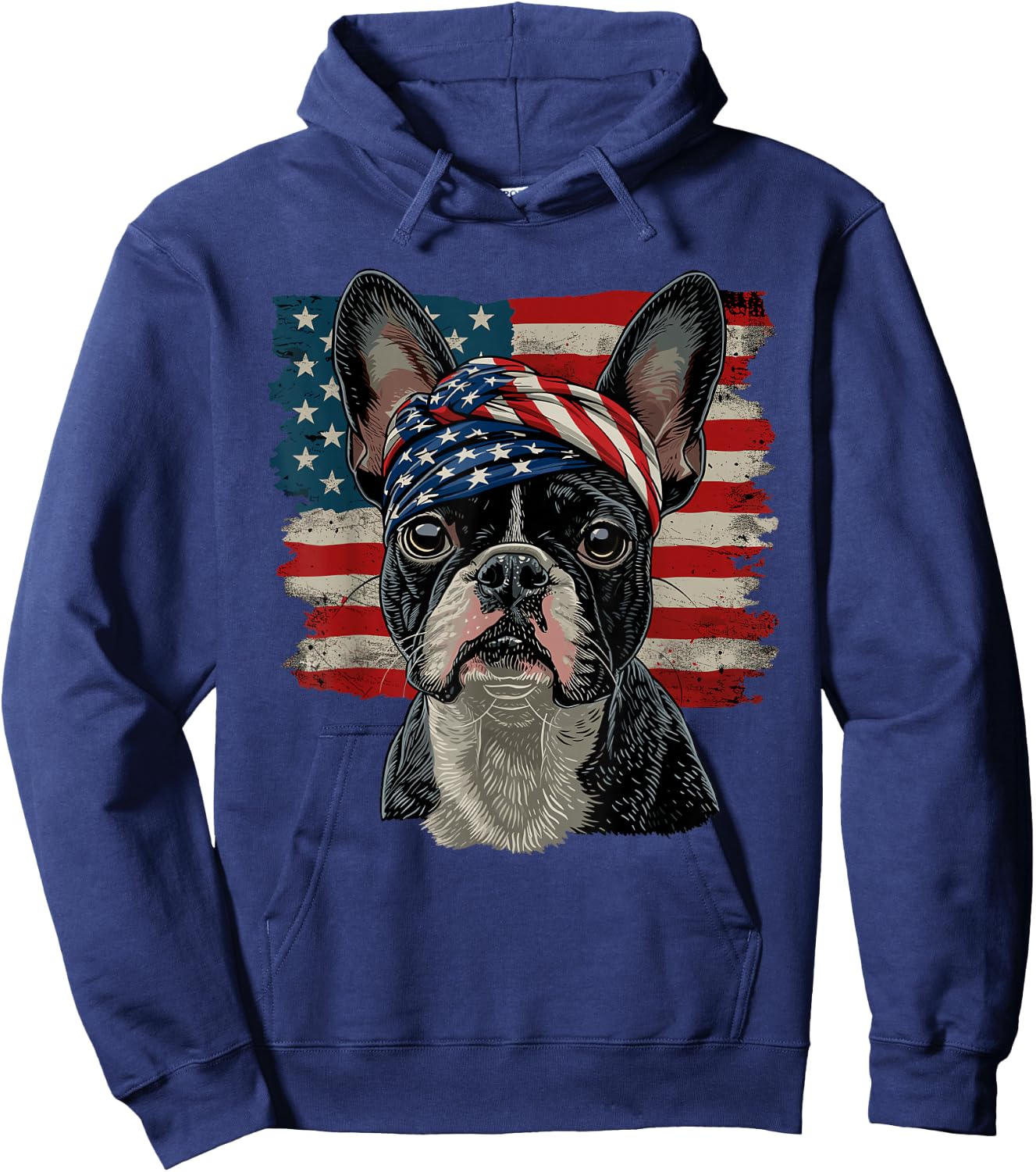 Boston Terrier Patriotic 4th Of July USA American Flag Hoodie - Hoodie | Navy