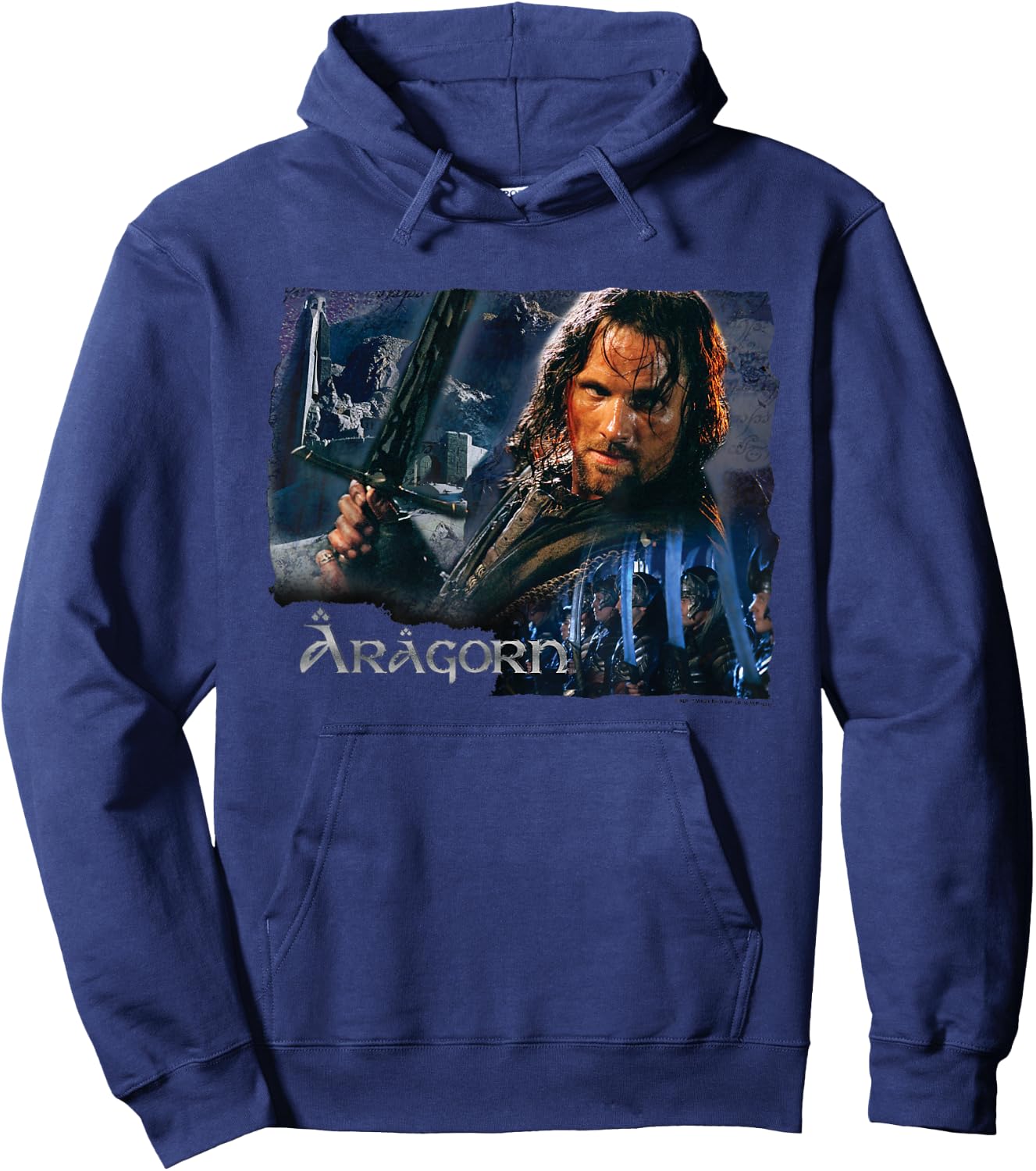 NEW LINE CINEMA Aragorn - Men's Black Short Sleeve Movie Character - Small Hoodie - Hoodie | Navy