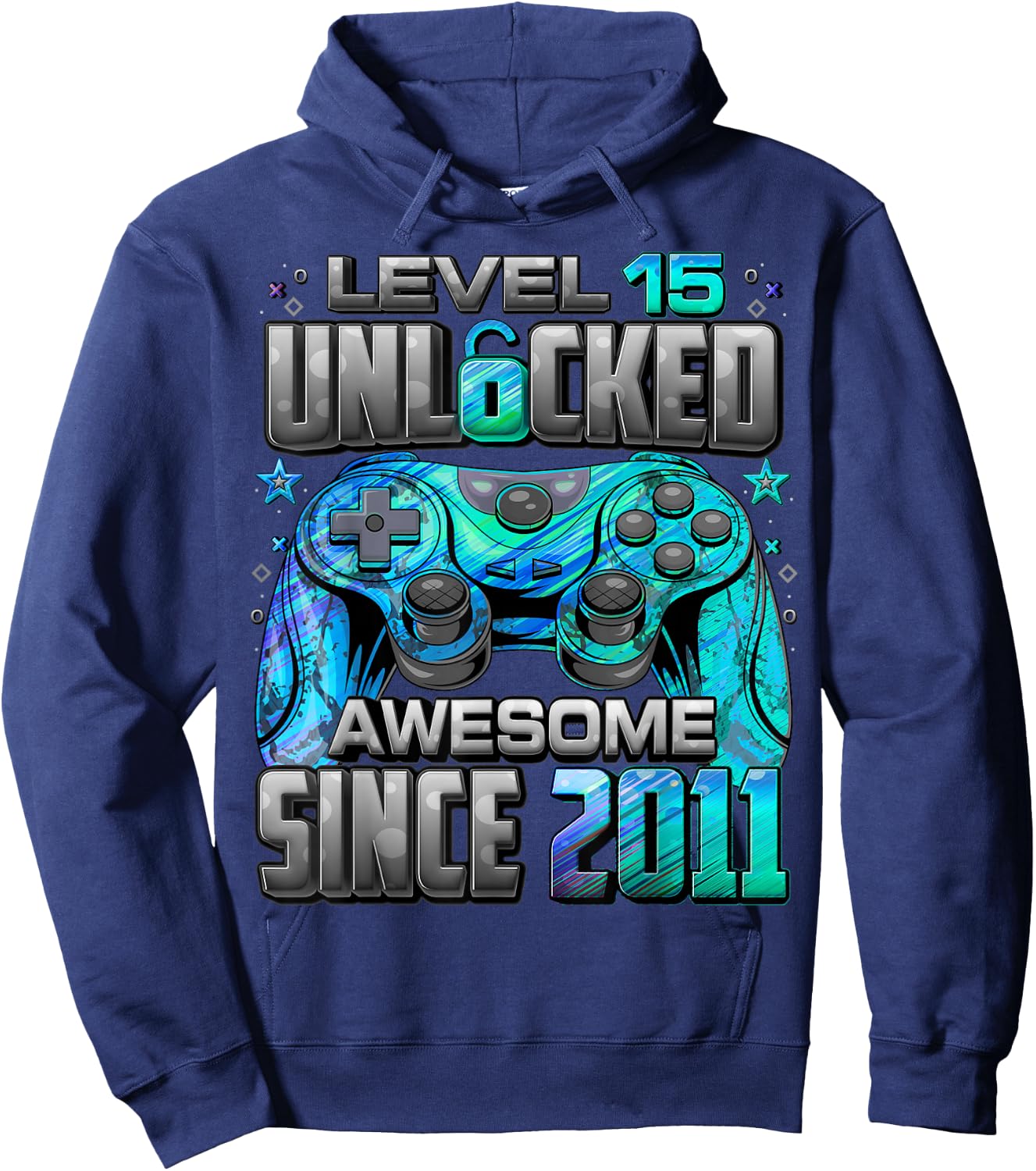 Level 15 Unlocked Awesome Since 2011 15th Birthday Gaming Hoodie - Hoodie | Navy
