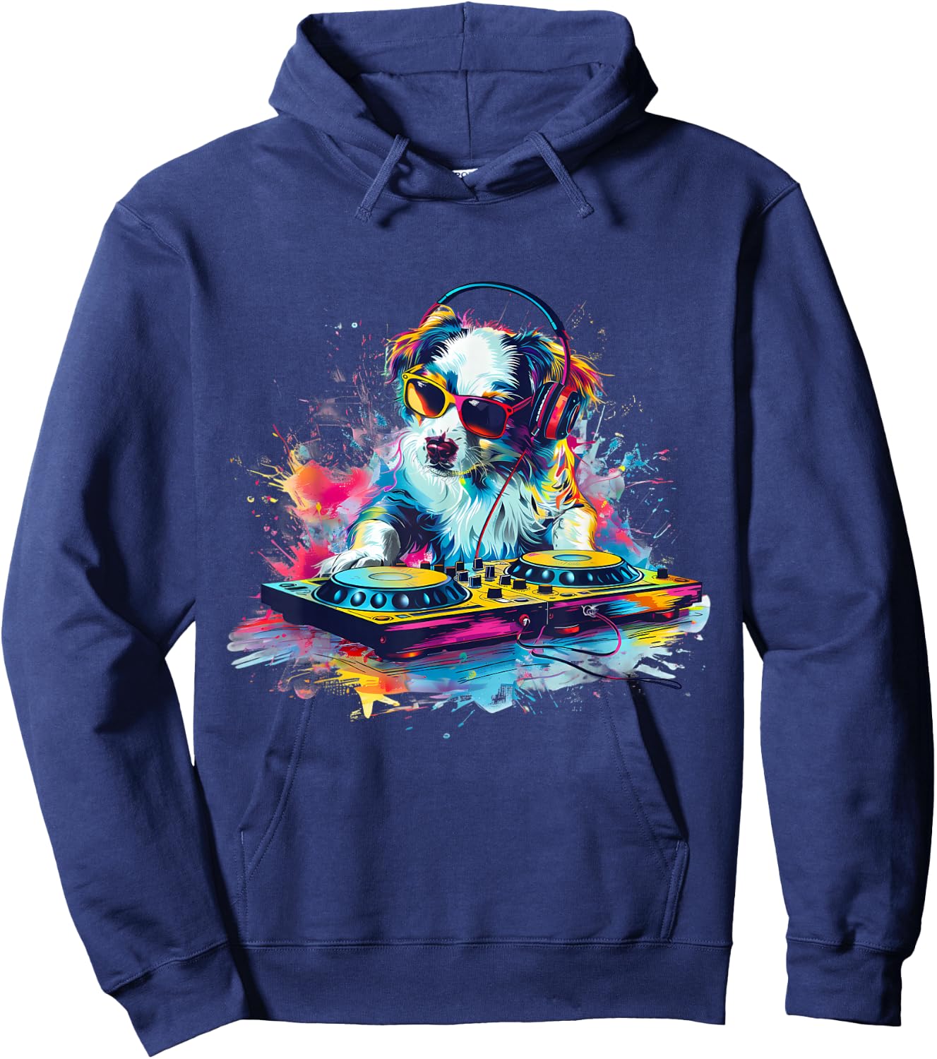 Dog Music DJ Artwork EDM Beatmaker Techno Turntable DJ Dog Hoodie - Hoodie | Navy