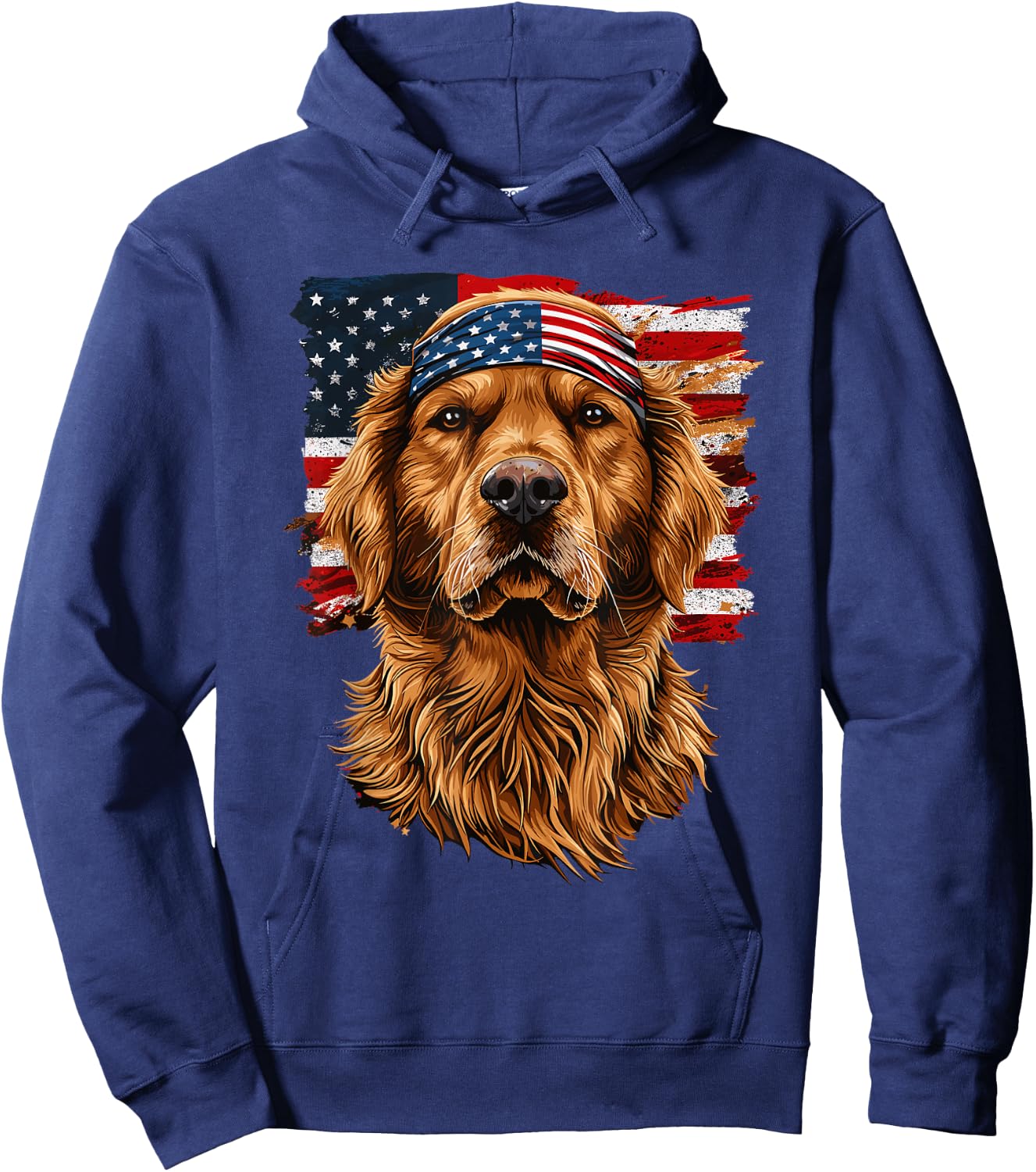 Golden Retriever Patriotic 4th Of July USA American Flag Men Hoodie - Hoodie | Navy
