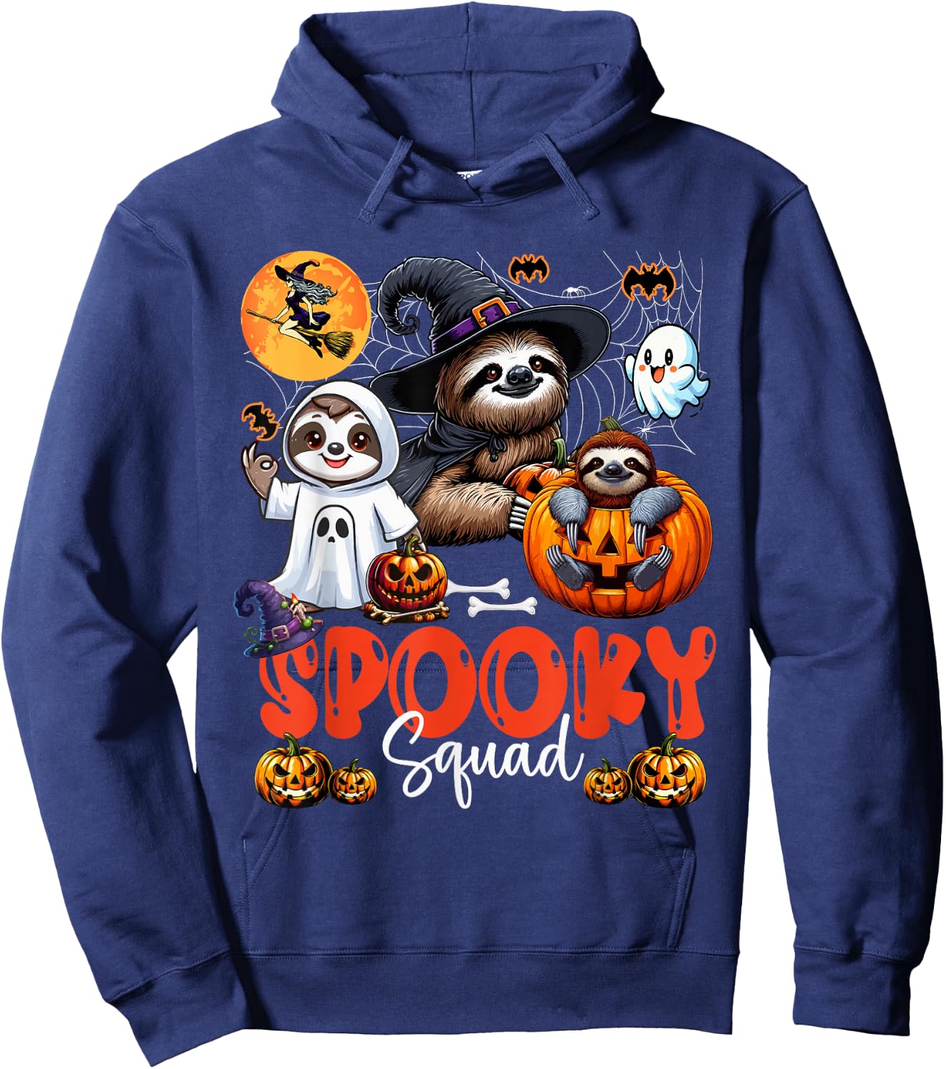 Spooky Halloween Squad Three Horror Sloths Cosplay Witch Boo Hoodie - Hoodie | Navy