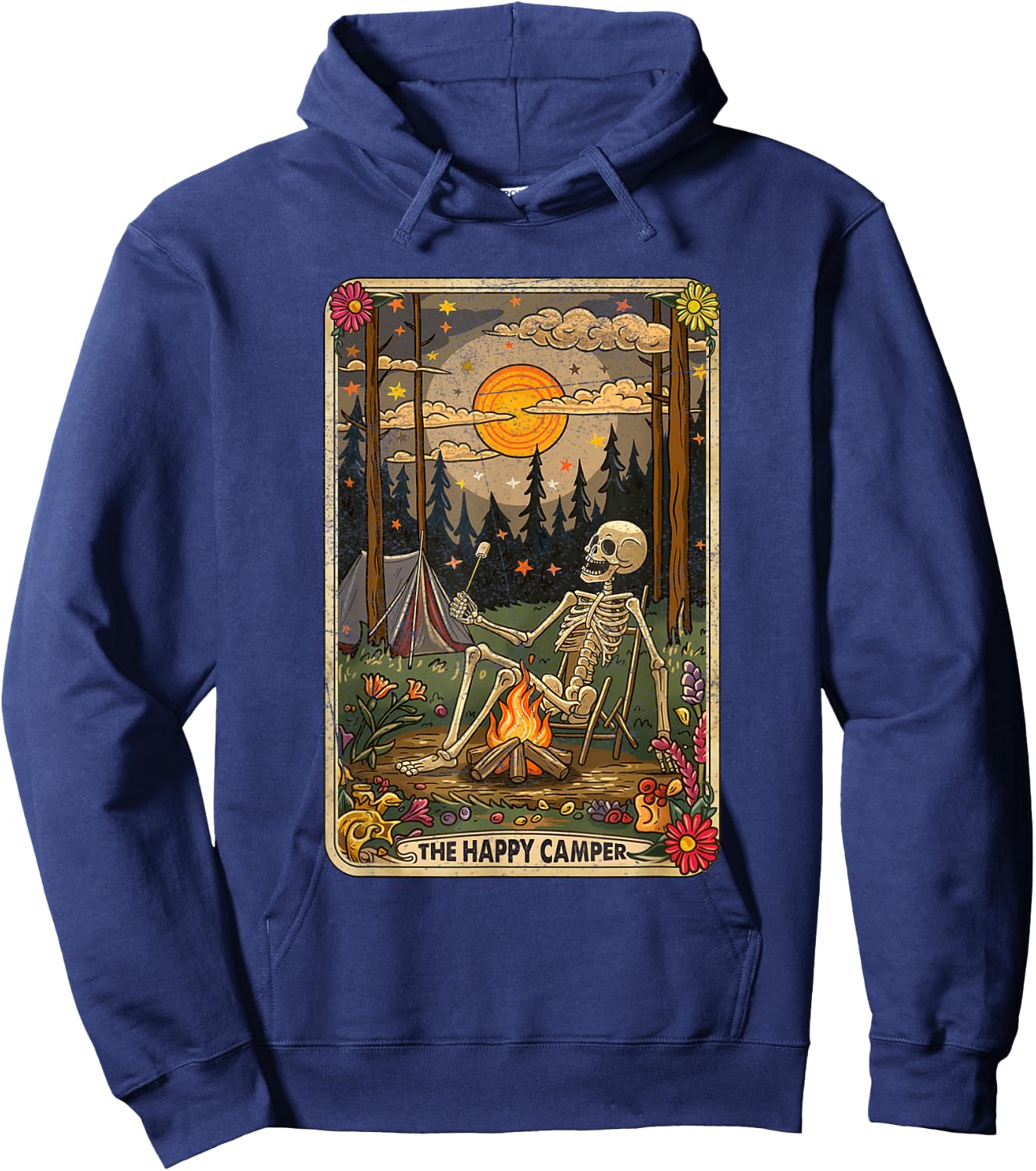 The Happy Camper Cute Skeleton Marshmallow Mystic Tarot Card Hoodie - Hoodie | Navy