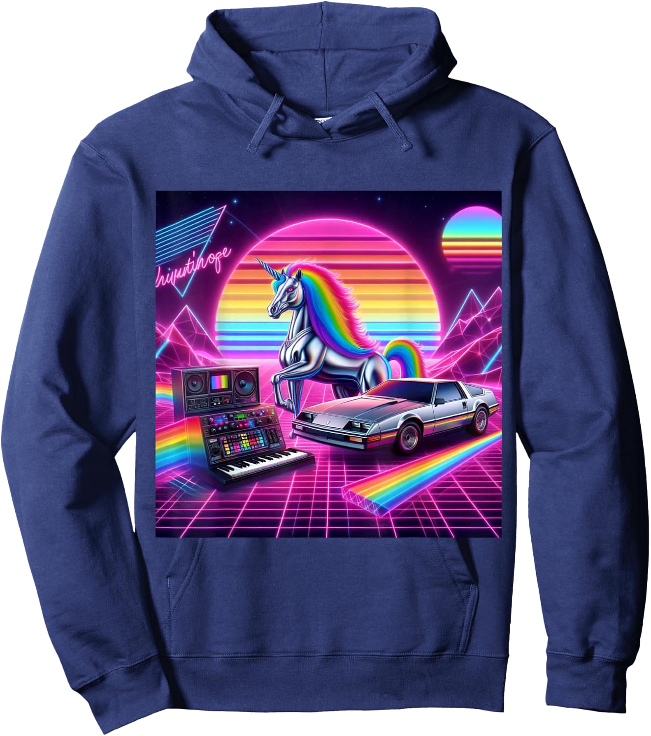 Ride the 80s Synth wave Hoodie - Hoodie | Navy