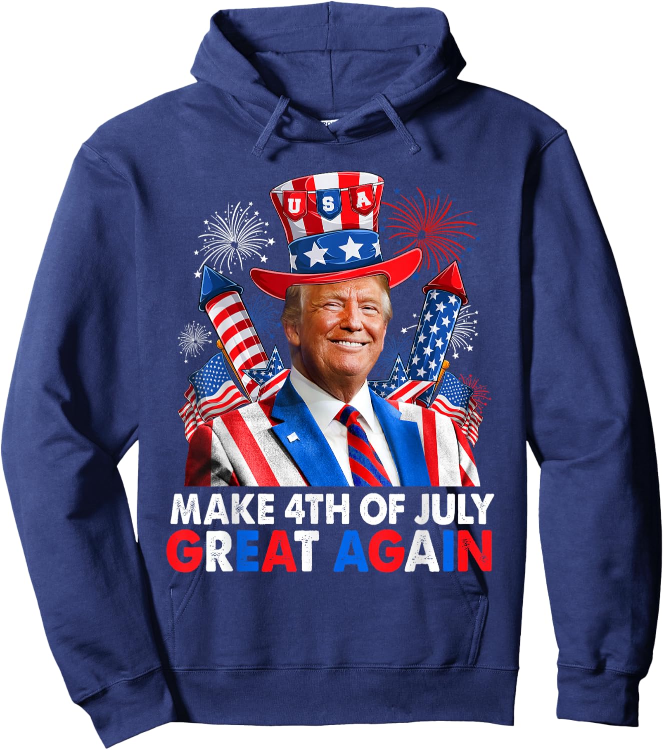 Donald Trump Patriotic Firework Make 4th Of July Great Again Hoodie - Hoodie | Navy
