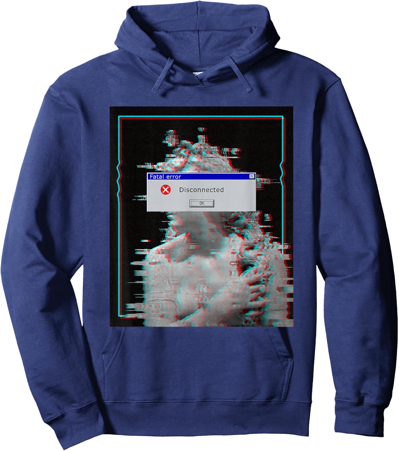 Fatal Error Disconnected Glitch Statue Vaporwave Retro 80s Hoodie - Hoodie | Navy