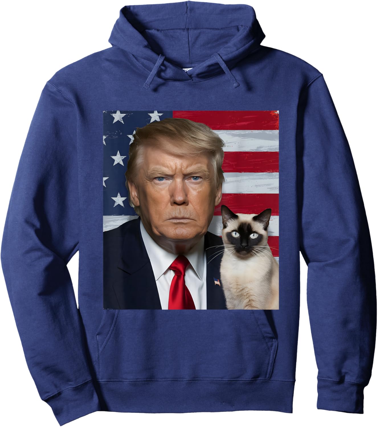 Funny Trump And Siamese Cat Political USA Flag Election 2024 Hoodie - Hoodie | Navy