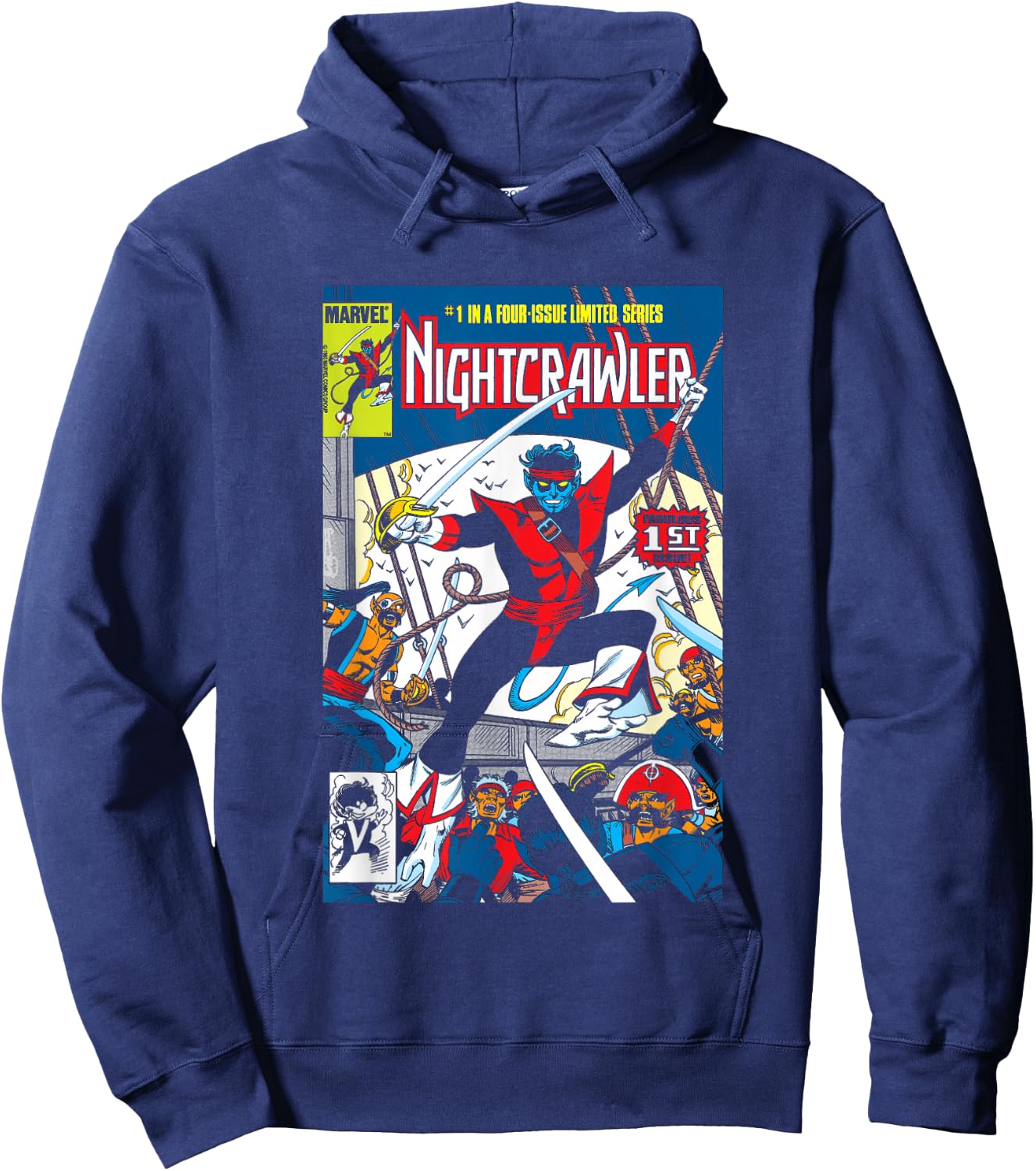 Marvel Comics Retro Classic Nightcrawler VS Pirates Cover Hoodie - Hoodie | Navy