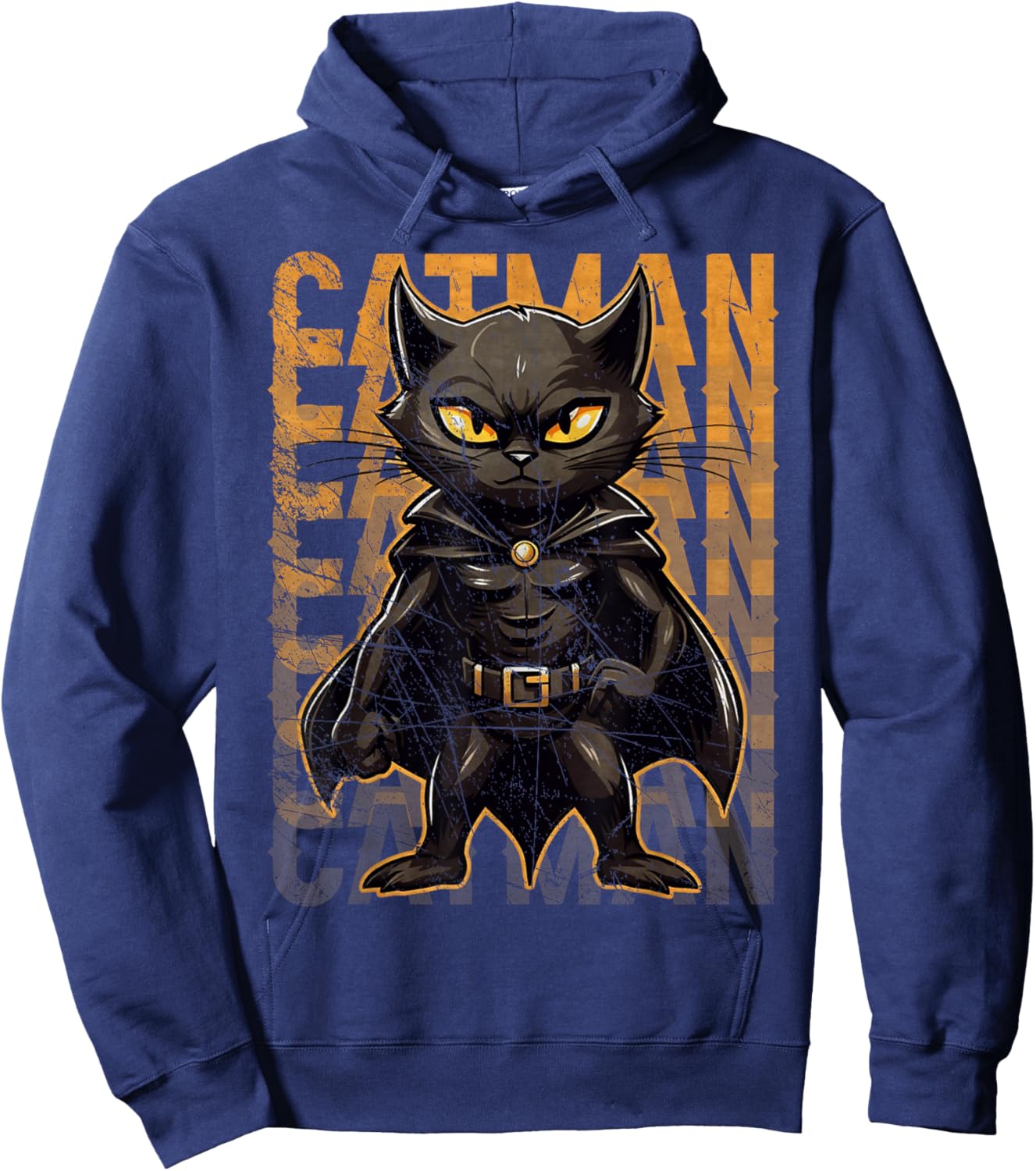 Vintage Catman Superhero Catman Funny Black Cat Cat With Cape Hoodie - Hoodie | Navy