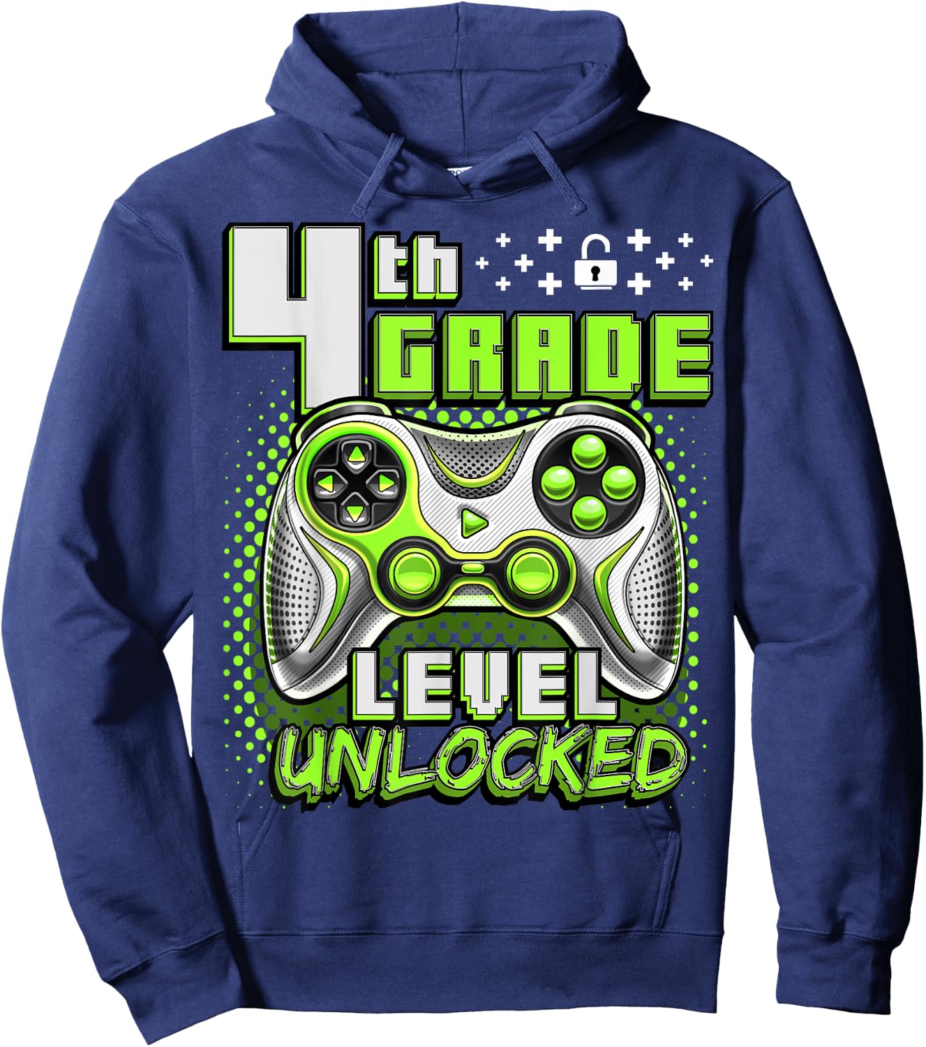 Back to School 4th Grade Boys Gamer First Day School Level Hoodie - Hoodie | Navy
