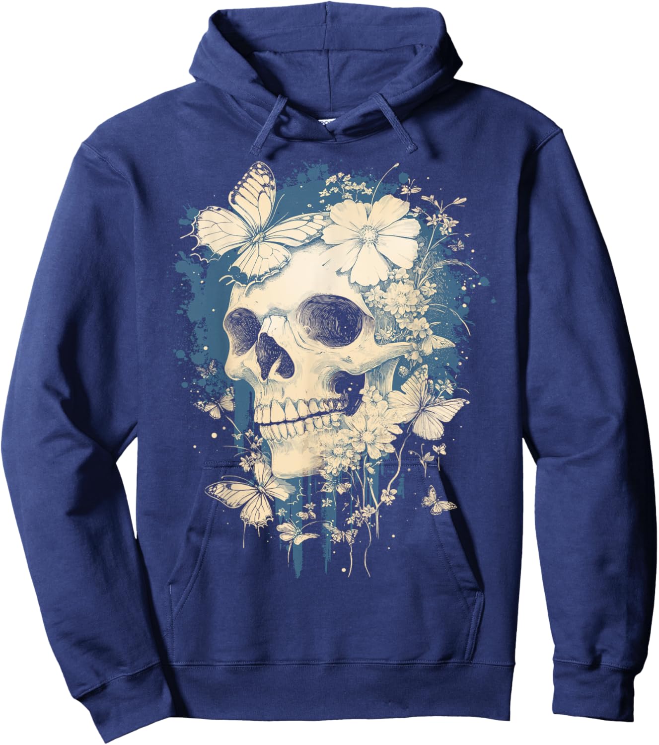 Fairy Grunge Skulls Dainty Butterflies Gothic Y2K Aesthetic Hoodie - Hoodie | Navy