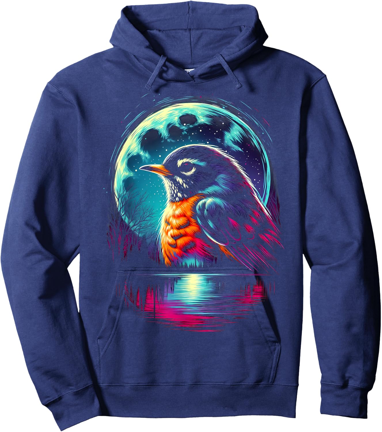 Colorful American Robin Bird Spirit Animal Cool Illustration Hoodie - Hoodie | Navy