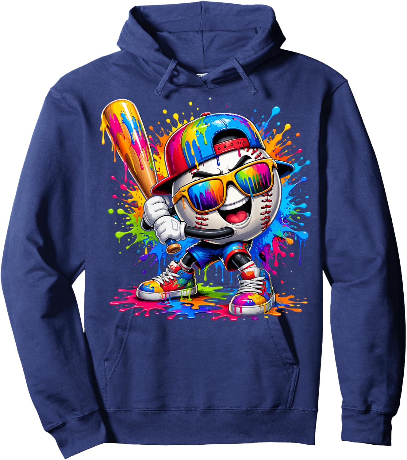 Baseball Drip Mascot Funny Kids Baseball Lifestyle Hoodie - Hoodie | Navy