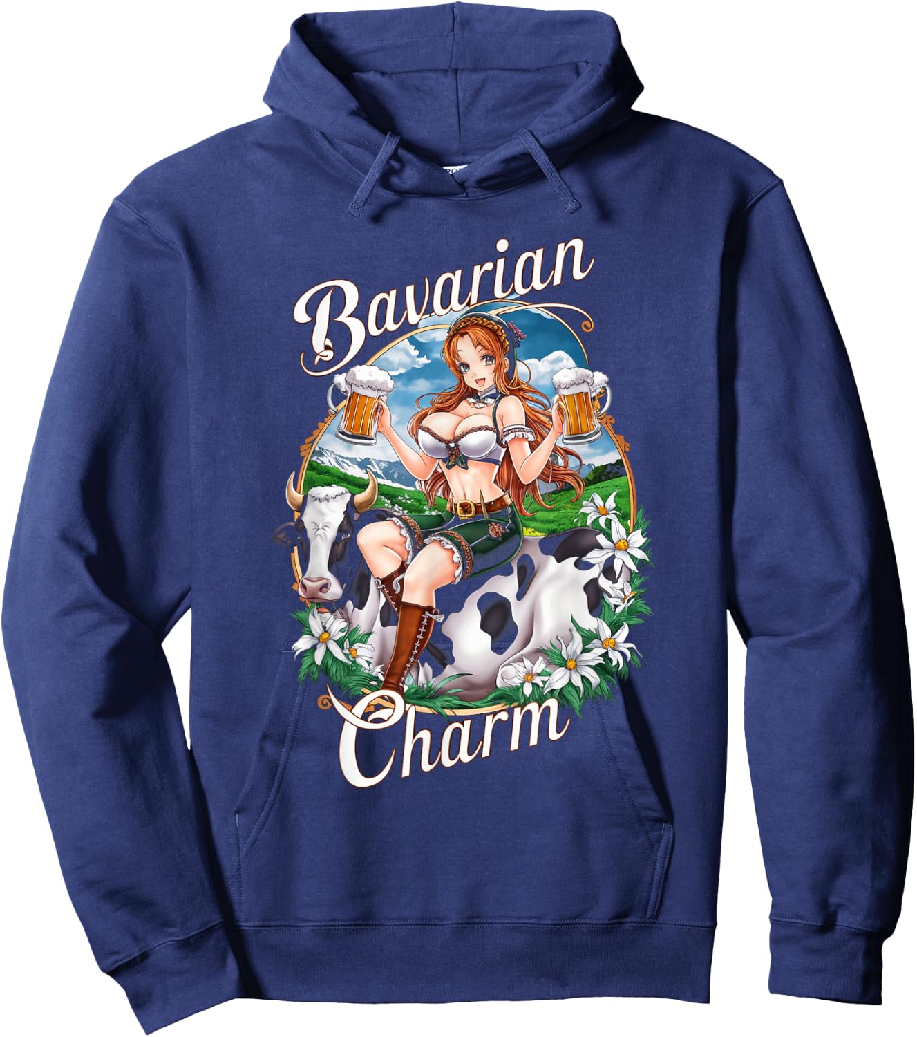 Bavarian Anime Girl with Beer Mugs German Manga Hoodie - Hoodie | Navy