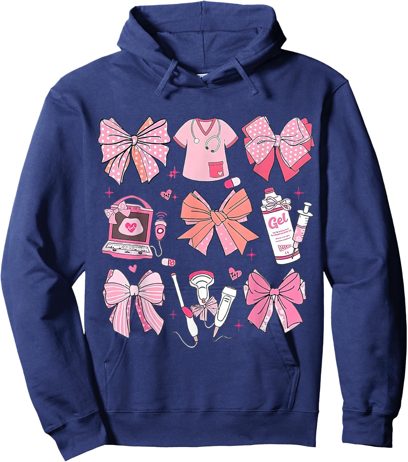 Coquette Pink Bow Ultrasound Tech Coquette Hoodie - Hoodie | Navy