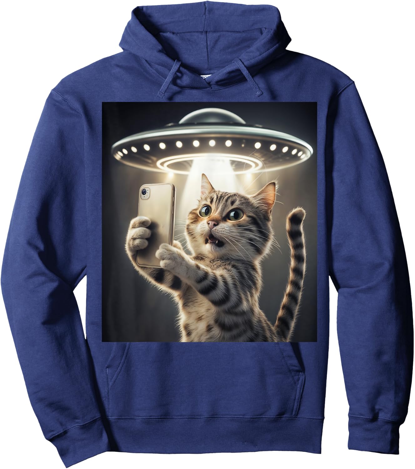 Cat Taking A Selfie With A UFO Cute And Funny Hoodie - Hoodie | Navy