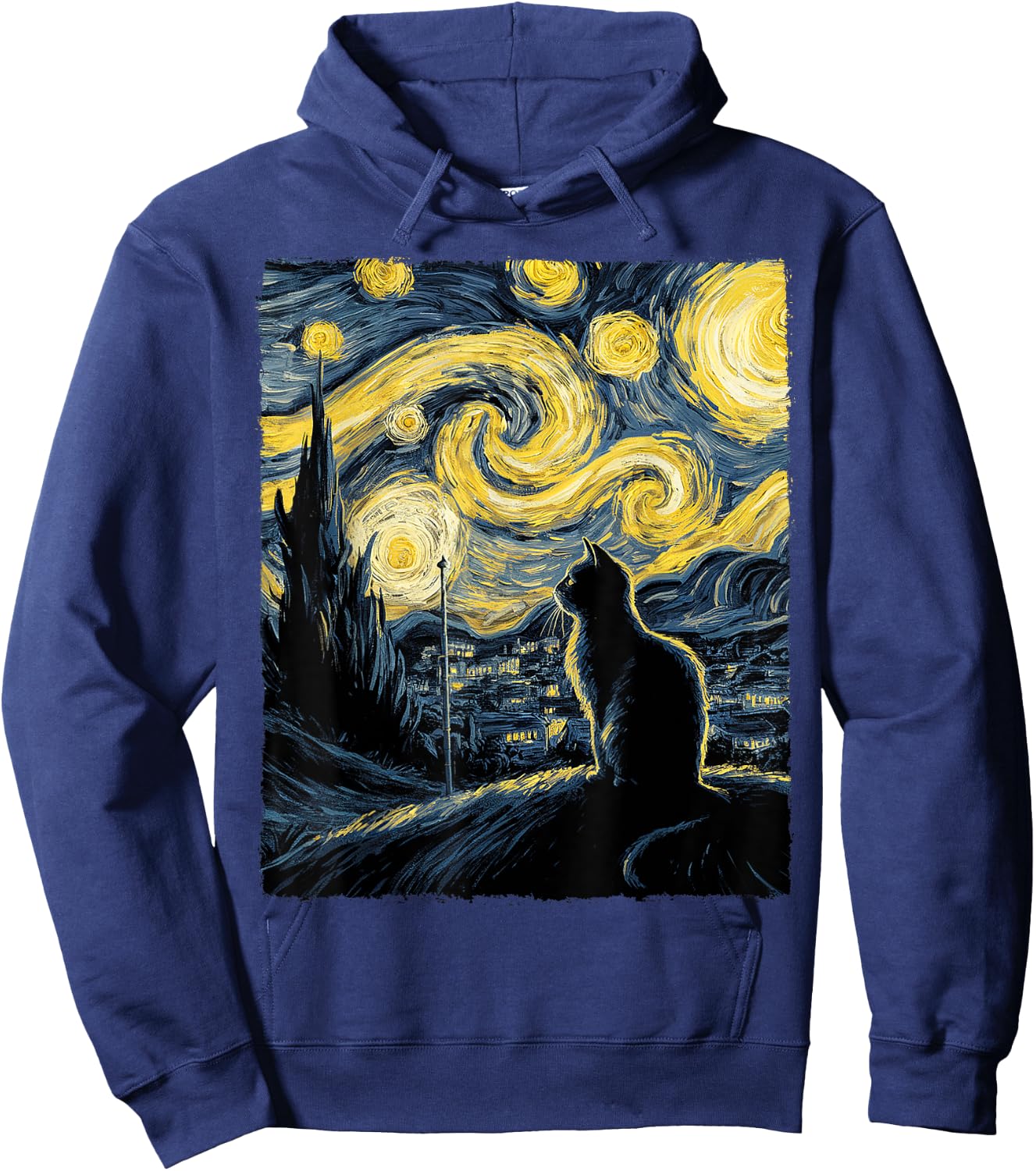 Cat Starry Night Van Gogh Gift Cat Lover Cat Mom Cat Dad Hoodie - Hoodie | Navy