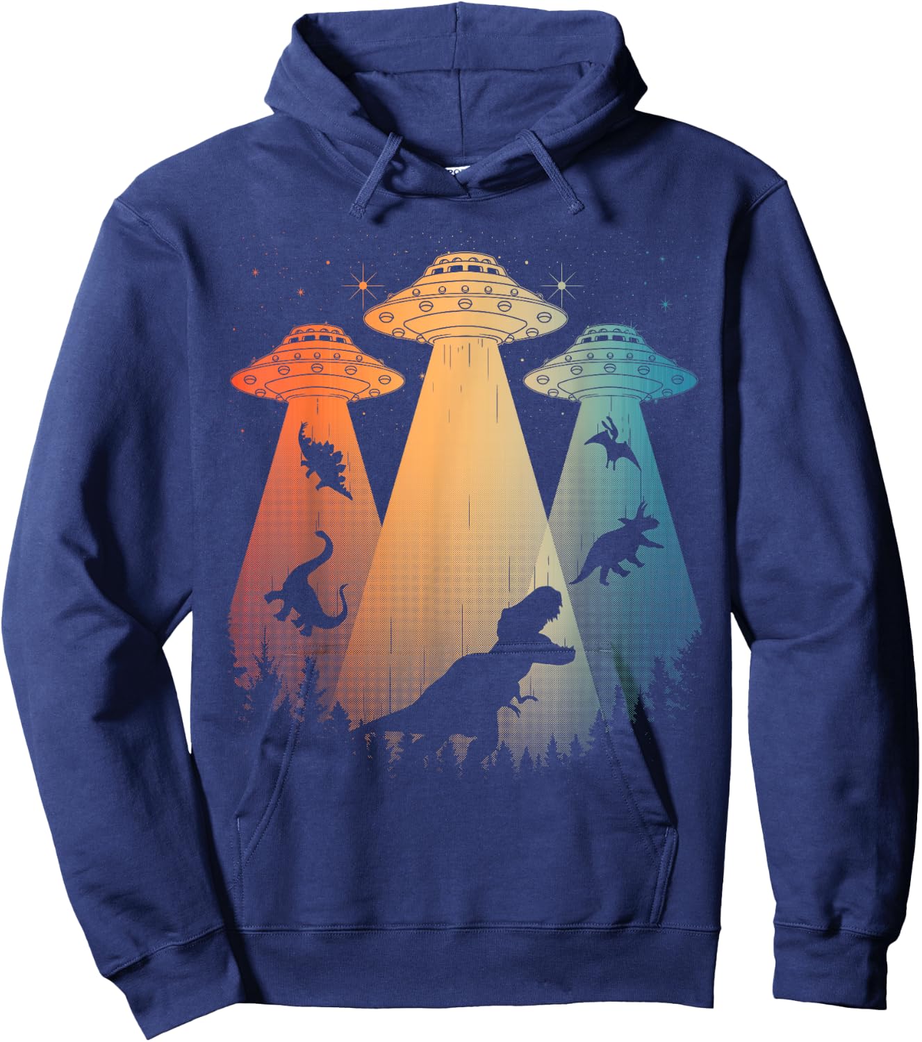 Cool Dinosaur Art Women UFO Alien Abduction Dinosaur Hoodie - Hoodie | Navy