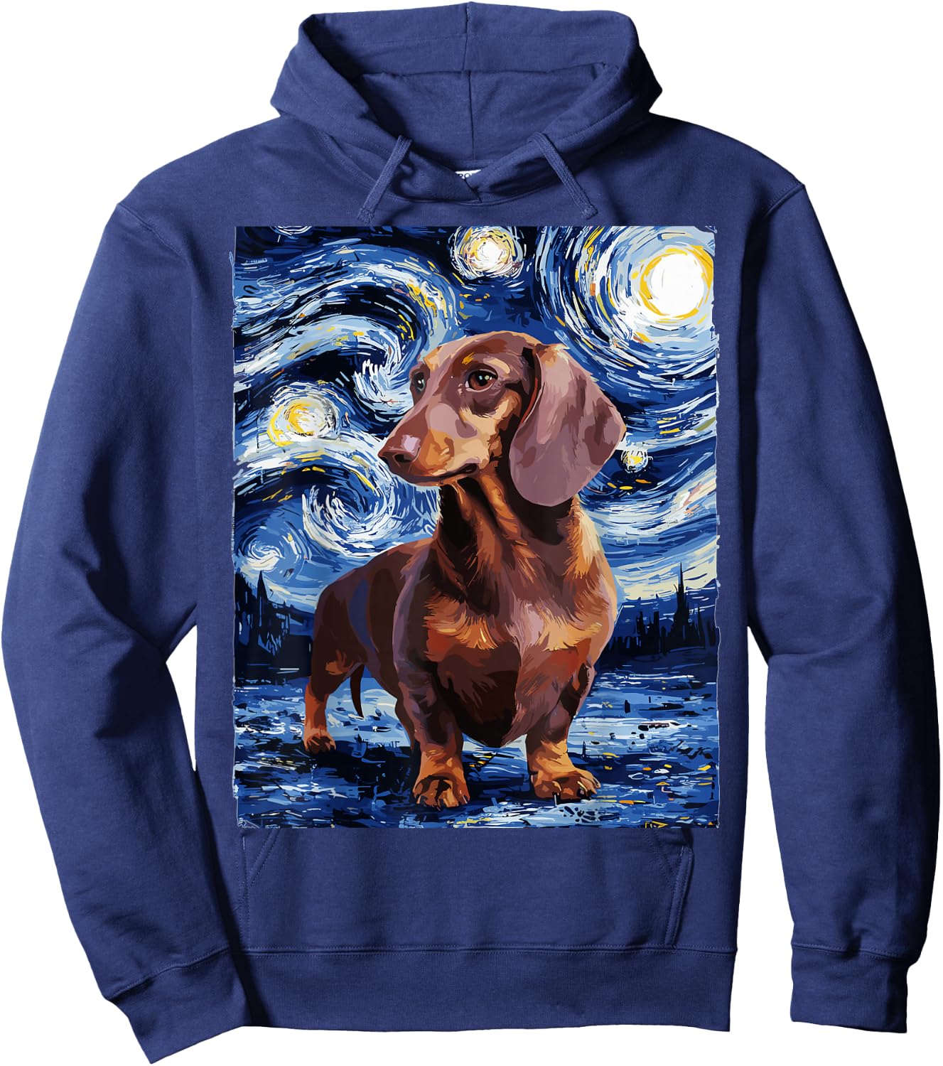 Gifts For Dachshund Dog Lovers Van Gogh Style Starry Night Men Women Girls Kids Hoodie - Hoodie | Navy