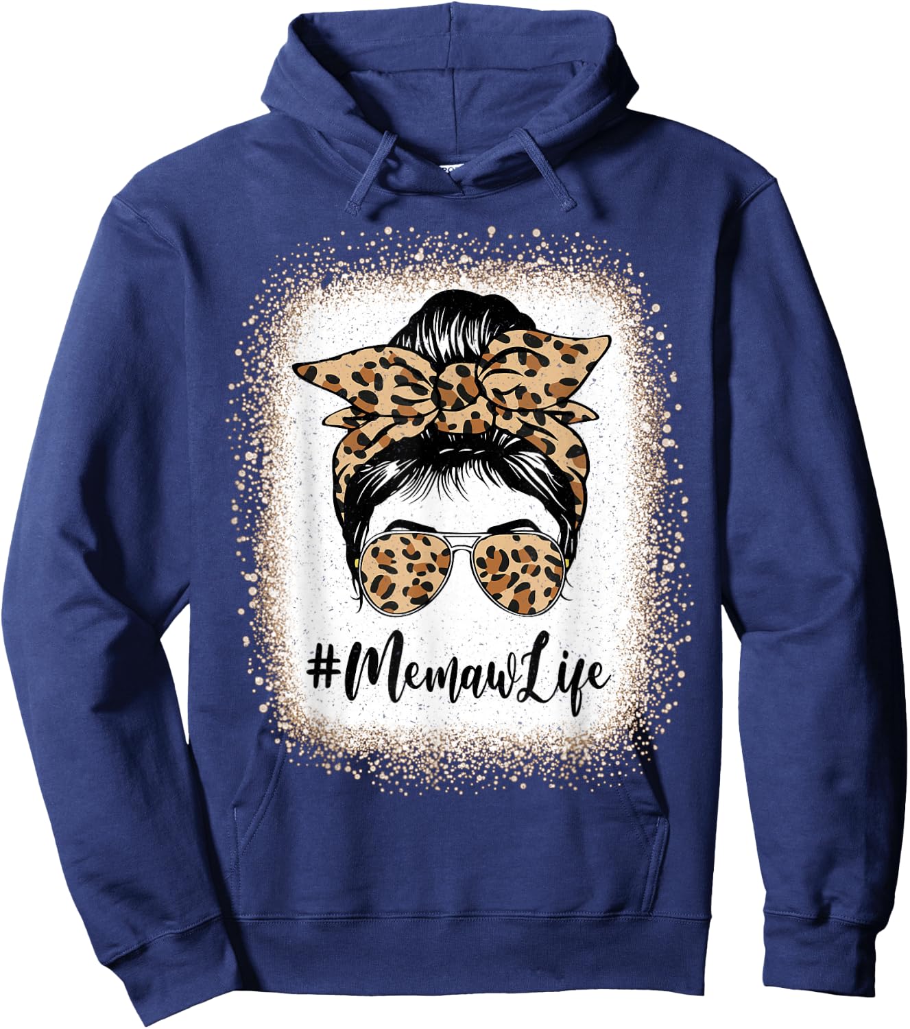 Memaw Life Bleached Leopard Messy Bun Mother's Day Hoodie - Hoodie | Navy