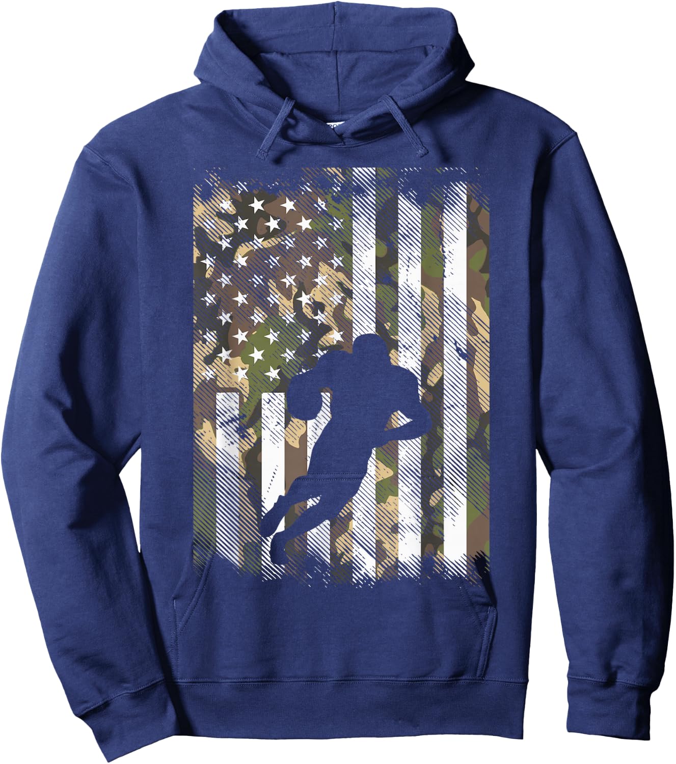 Camo US Flag American Football Player Vintage Patriotic Hoodie - Hoodie | Navy