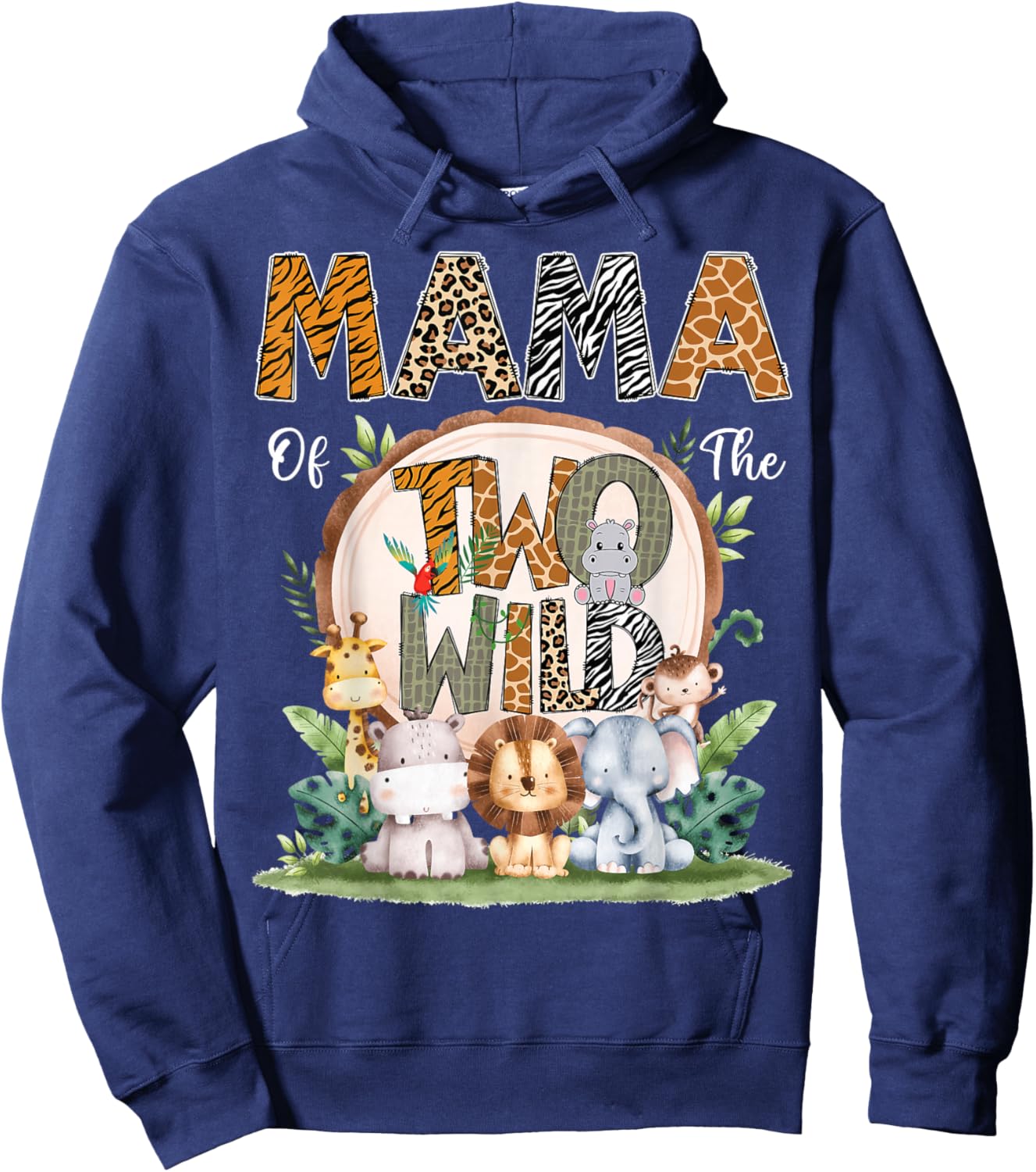 Mama Of The Two Wild Animal Safari 2Nd Birthday Party Hoodie - Hoodie | Navy