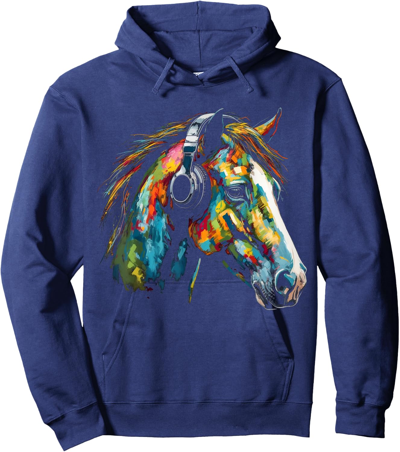 Horse Artwork Colourful Music Animal Headphones Horse Hoodie - Hoodie | Navy