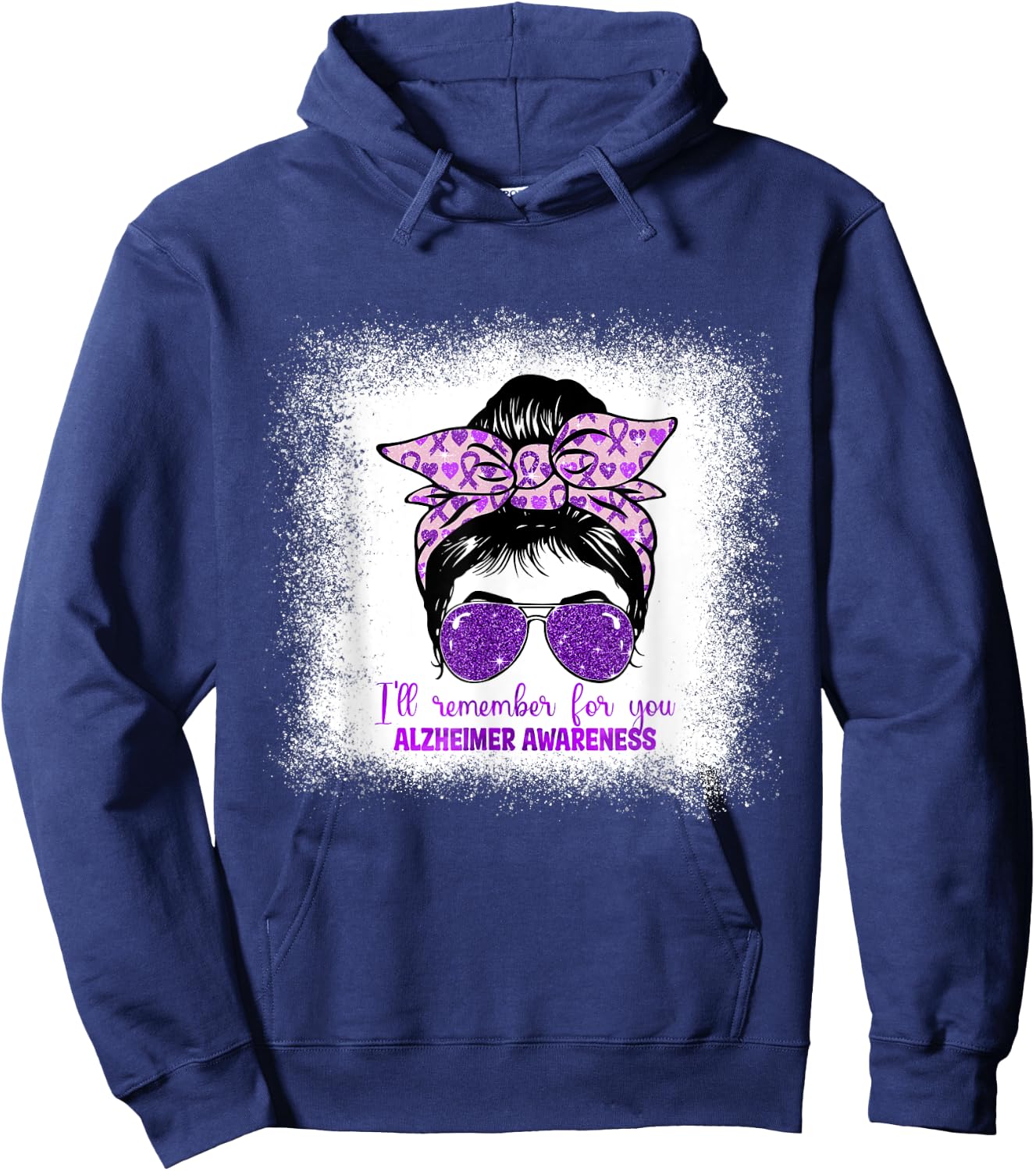 Alzheimer's Awareness Messy Bun Purple Dementia alzheimers Hoodie - Hoodie | Navy